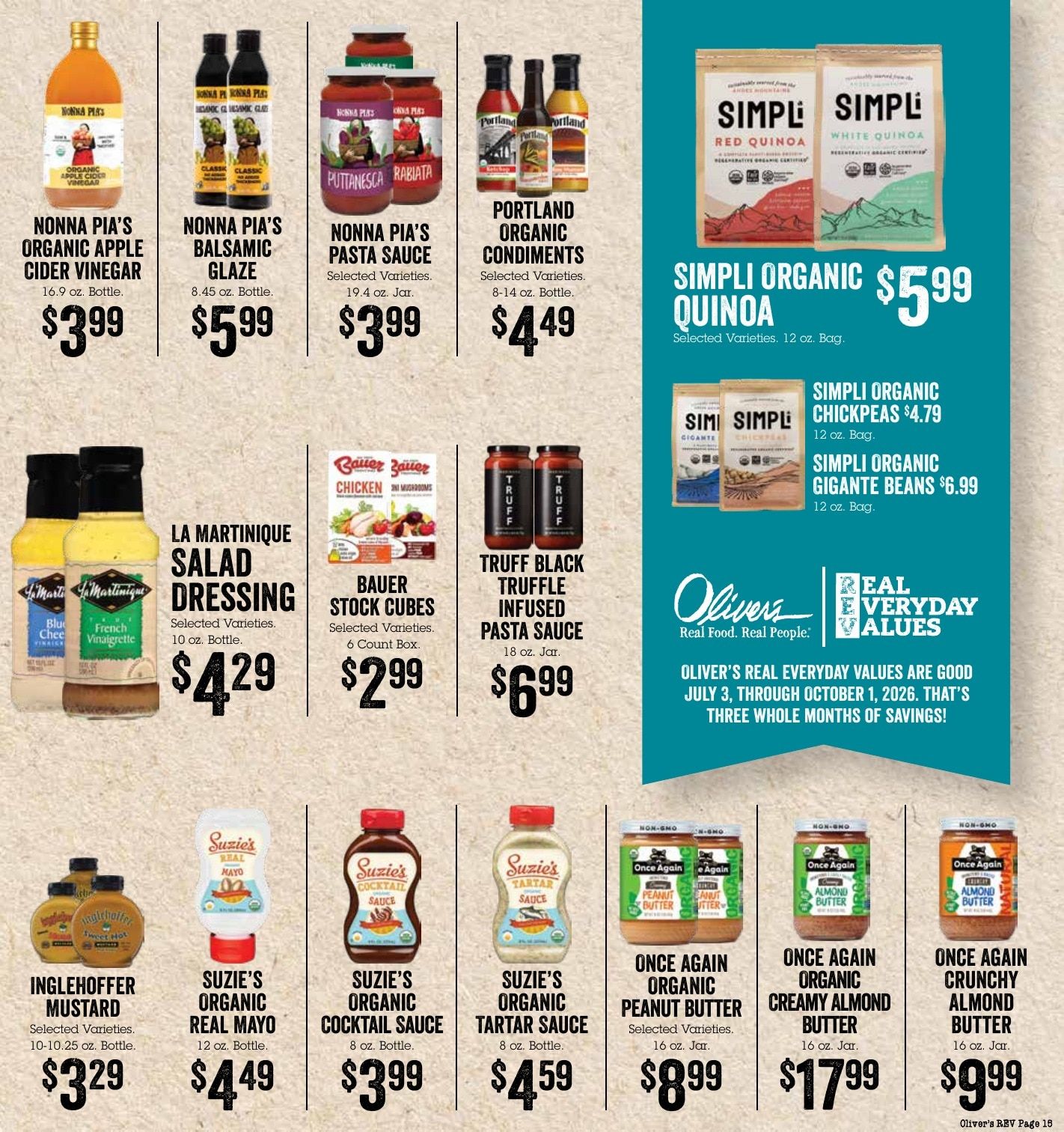 Oliver's Market Real Everyday Values Weekly Ad July 3 - October 1, 2026