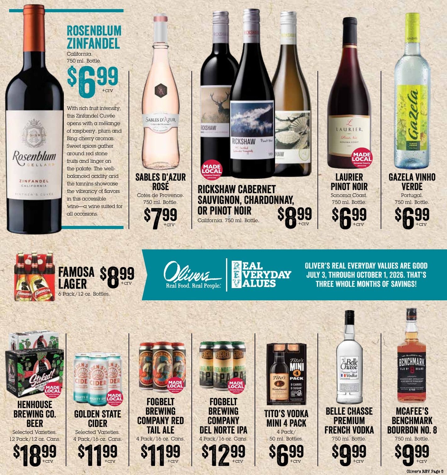 Oliver's Market Real Everyday Values Weekly Ad July 3 - October 1, 2026