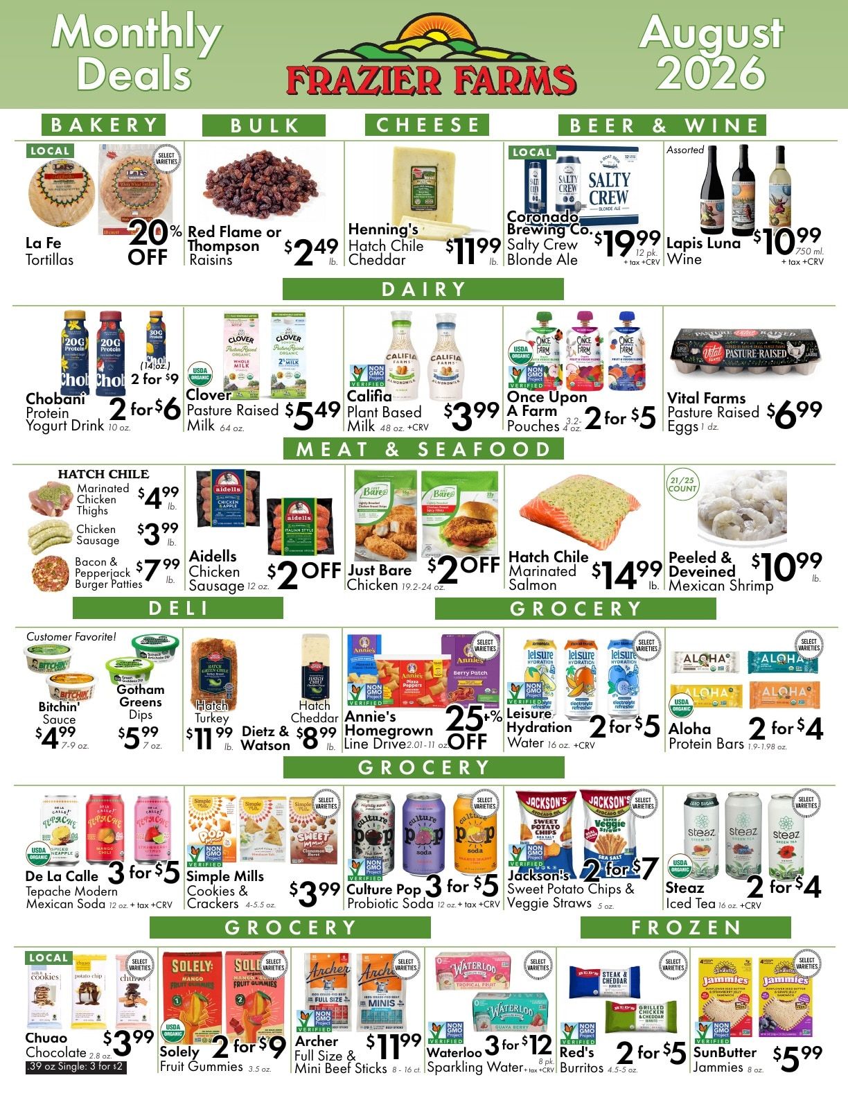 Frazier Farms Market Monthly Specials Weekly Ad August 1 - 31, 2026