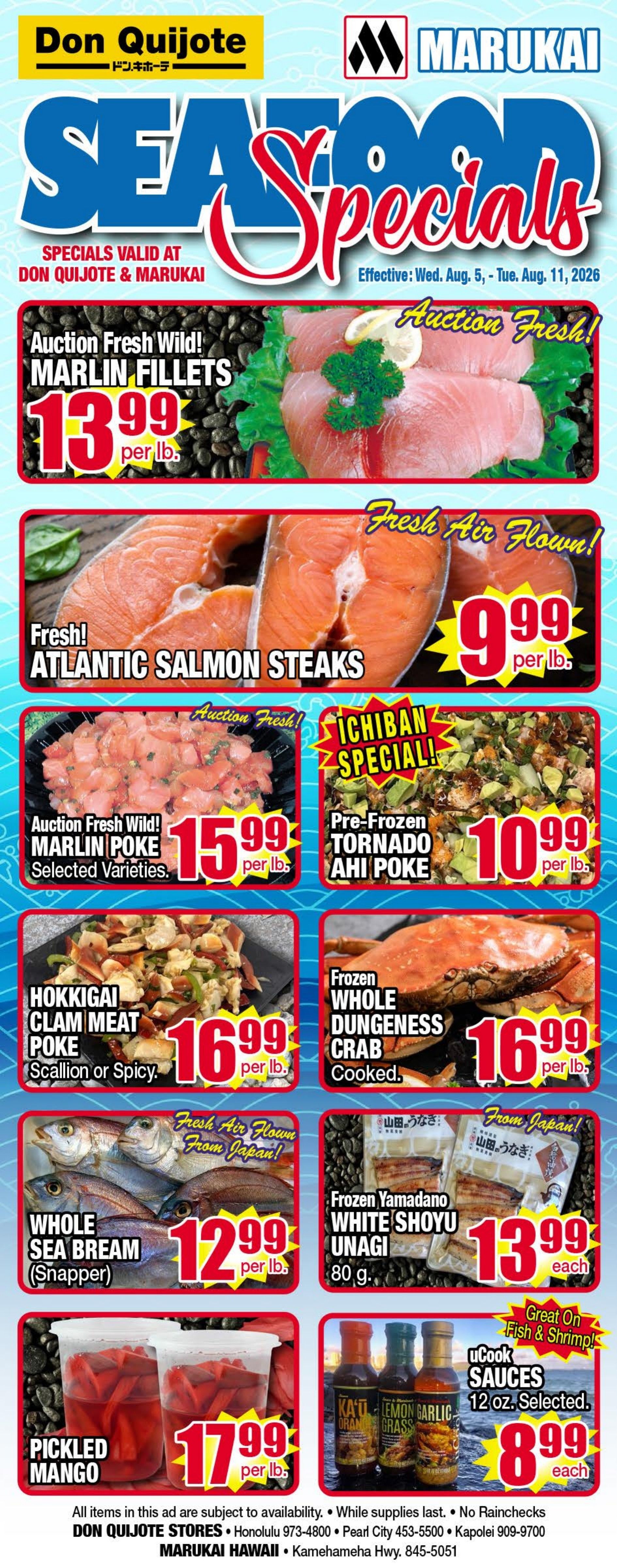 Don Quijote Hawaii Seafood Weekly Ad August 5 - 11, 2026