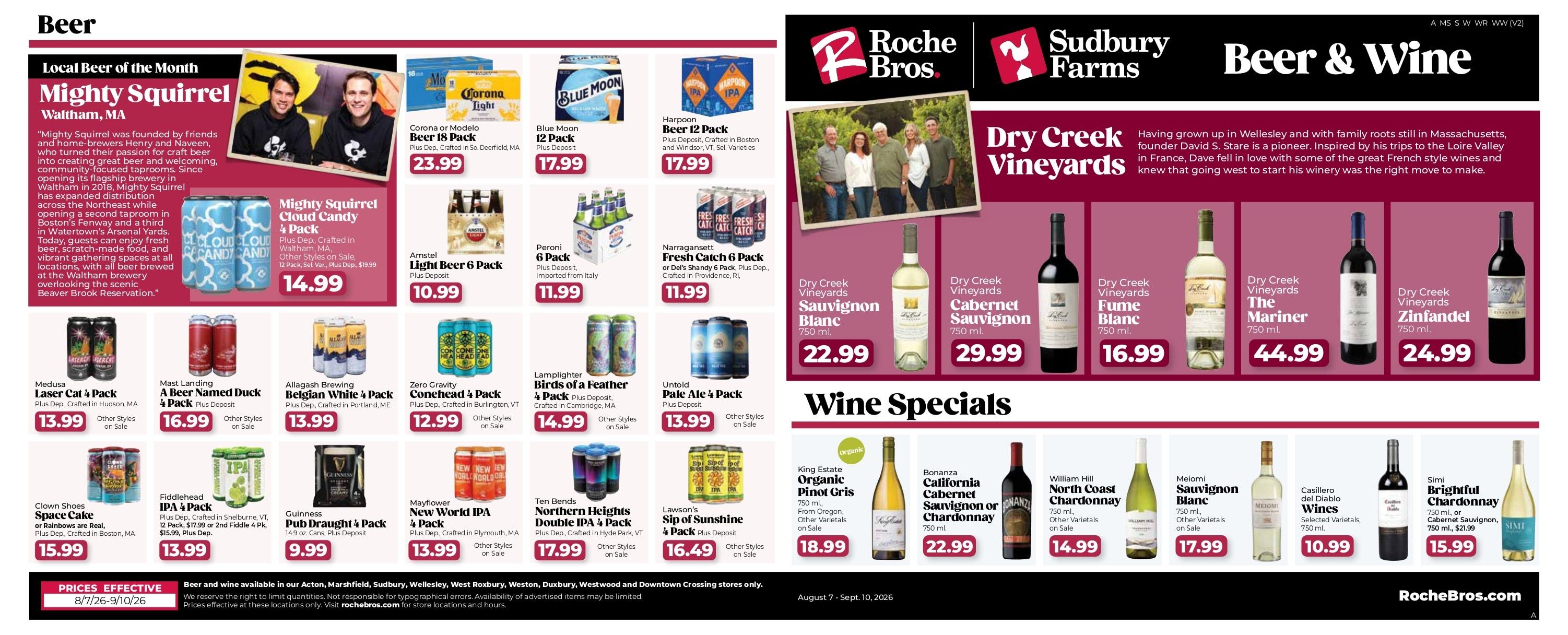 Roche Bros. Beer + Wine Weekly Ad August 7 - September 10, 2026