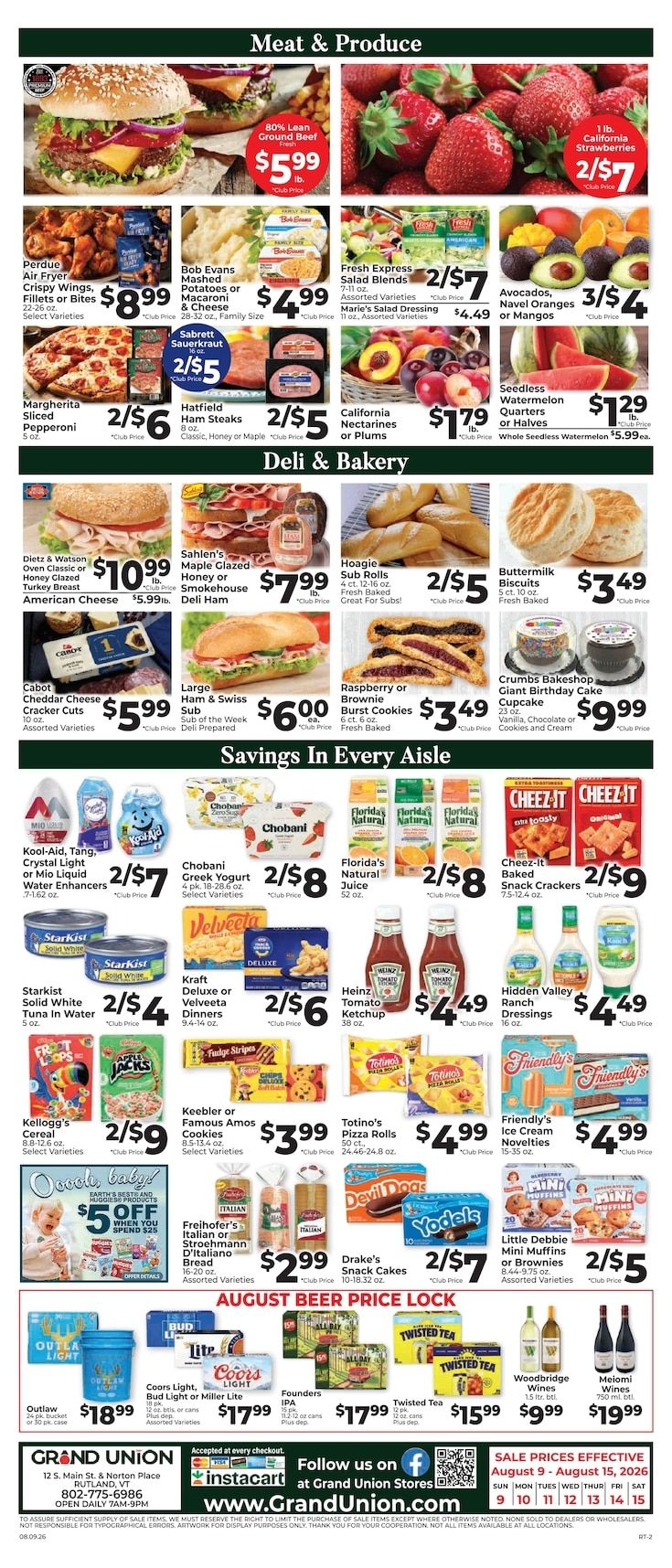 Grand Union (Rutland, VT) Weekly Ad August 9 - 15, 2026