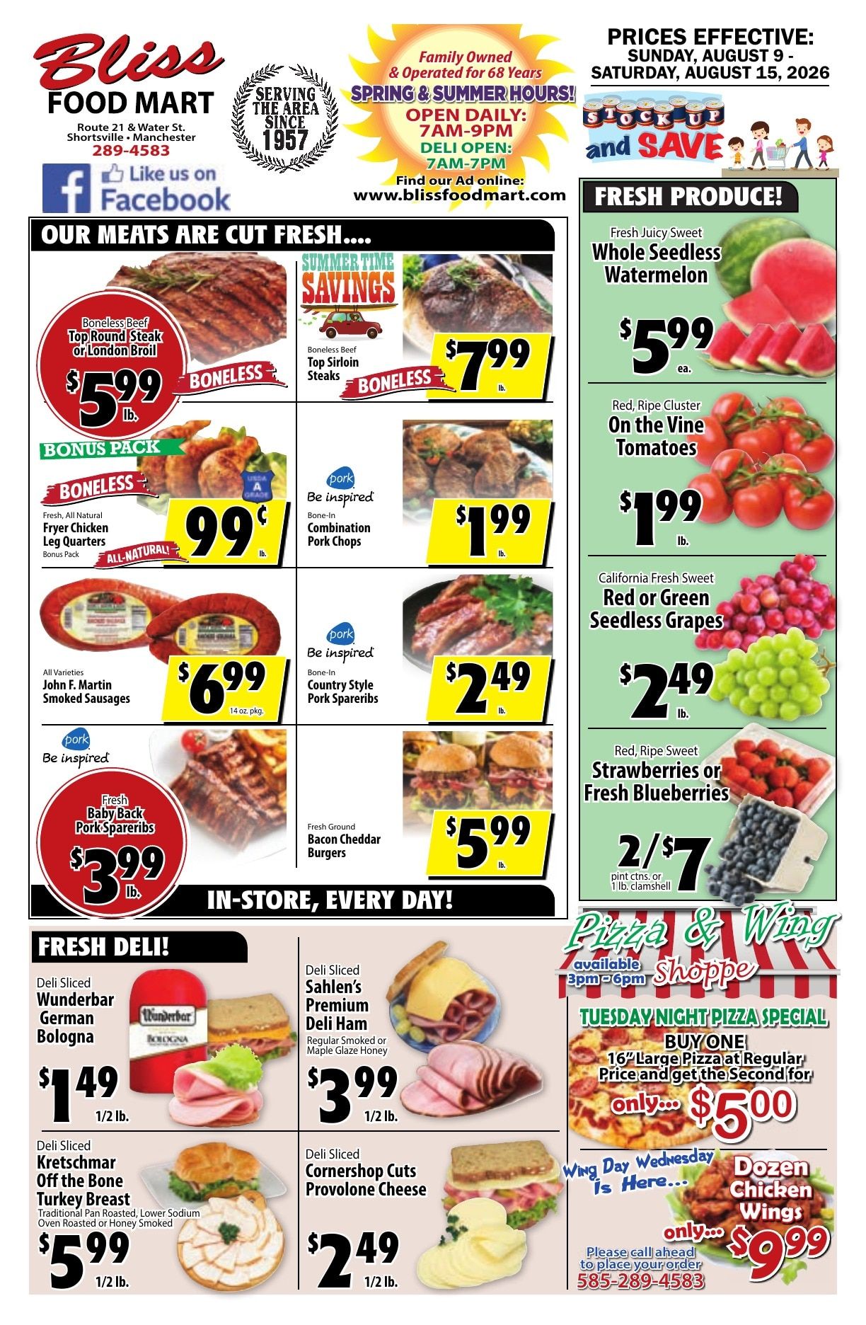 Bliss Shur Fine Food Mart Weekly Ad August 9 - 15, 2026