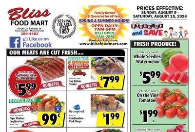 Bliss Shur Fine Food Mart Weekly Ad August 9 - 15, 2026