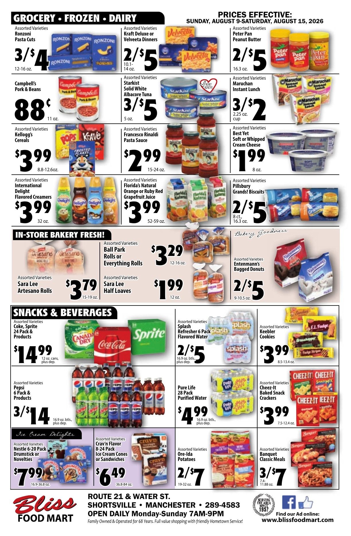 Bliss Shur Fine Food Mart Weekly Ad August 9 - 15, 2026