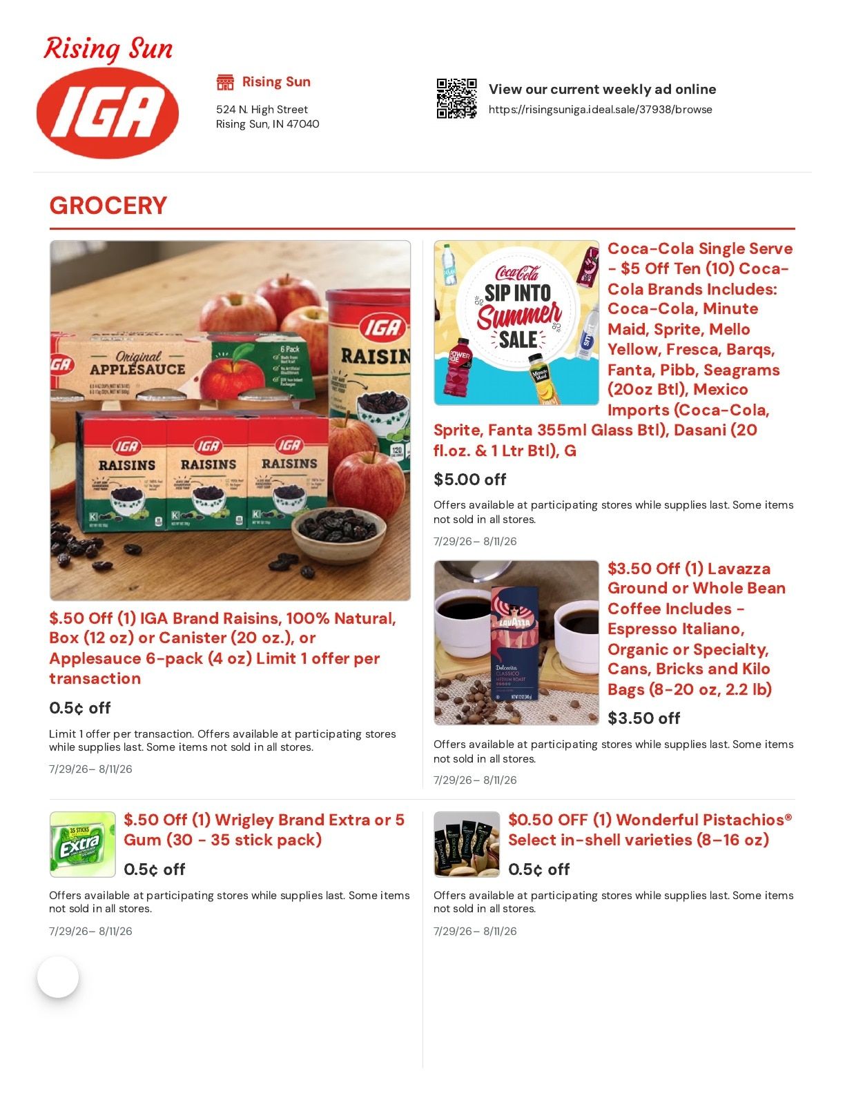 Rising Sun IGA Fresh Market Weekly Ad July 29 - August 11, 2026