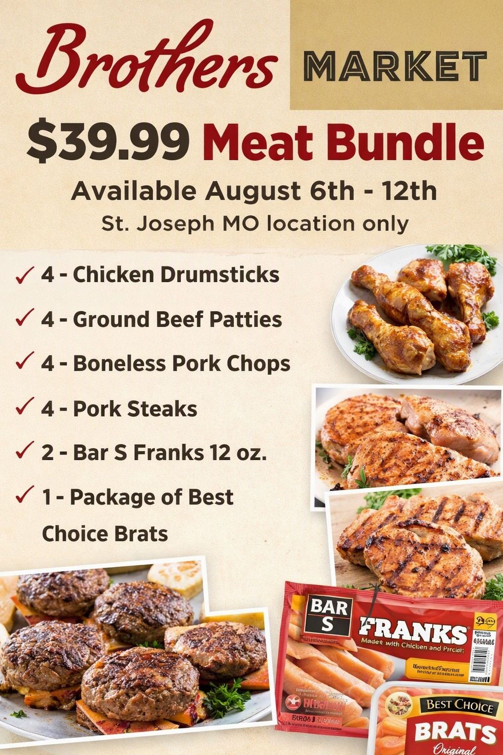 Brothers Market (1004 5th Ave., St. Joseph, MO) Meat Bundle Weekly Ad August 6 - 12, 2026