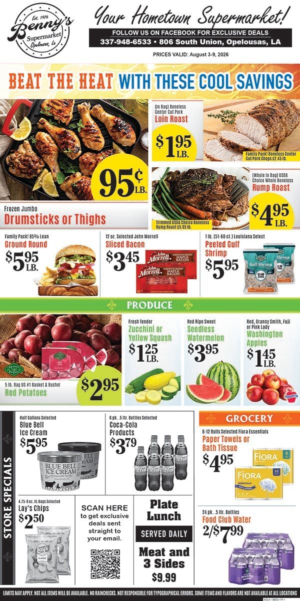 Benny's Supermarket Weekly Ad August 3 - 9, 2026
