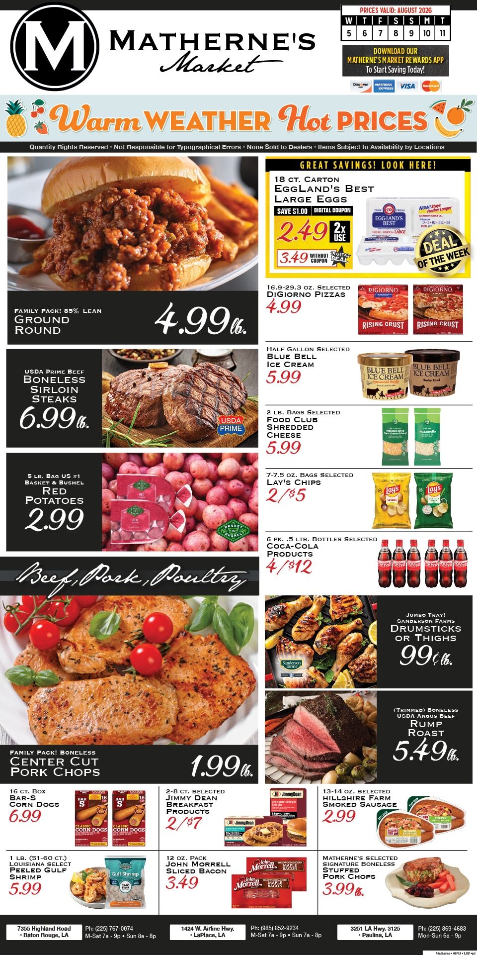 Matherne's Market (Baton Rouge, Laplace and Paulina, LA) Weekly Ad August 3 - 9, 2026