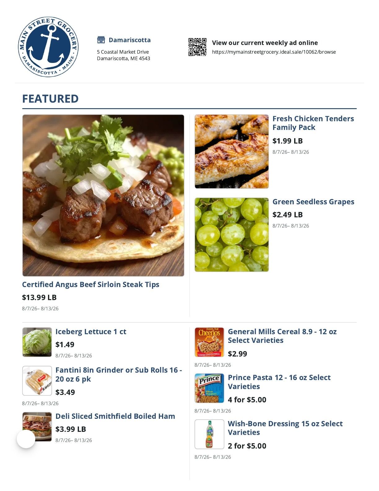 Main Street Grocery Weekly Ad August 7 - 13, 2026