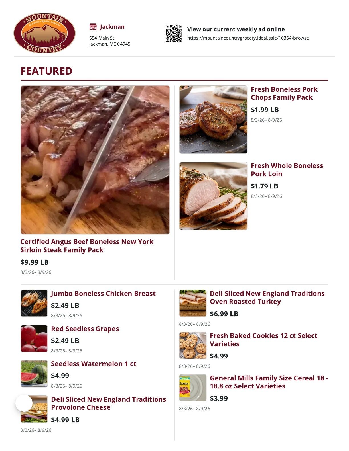 Mountain Country Grocery Weekly Ad August 3 - 9, 2026