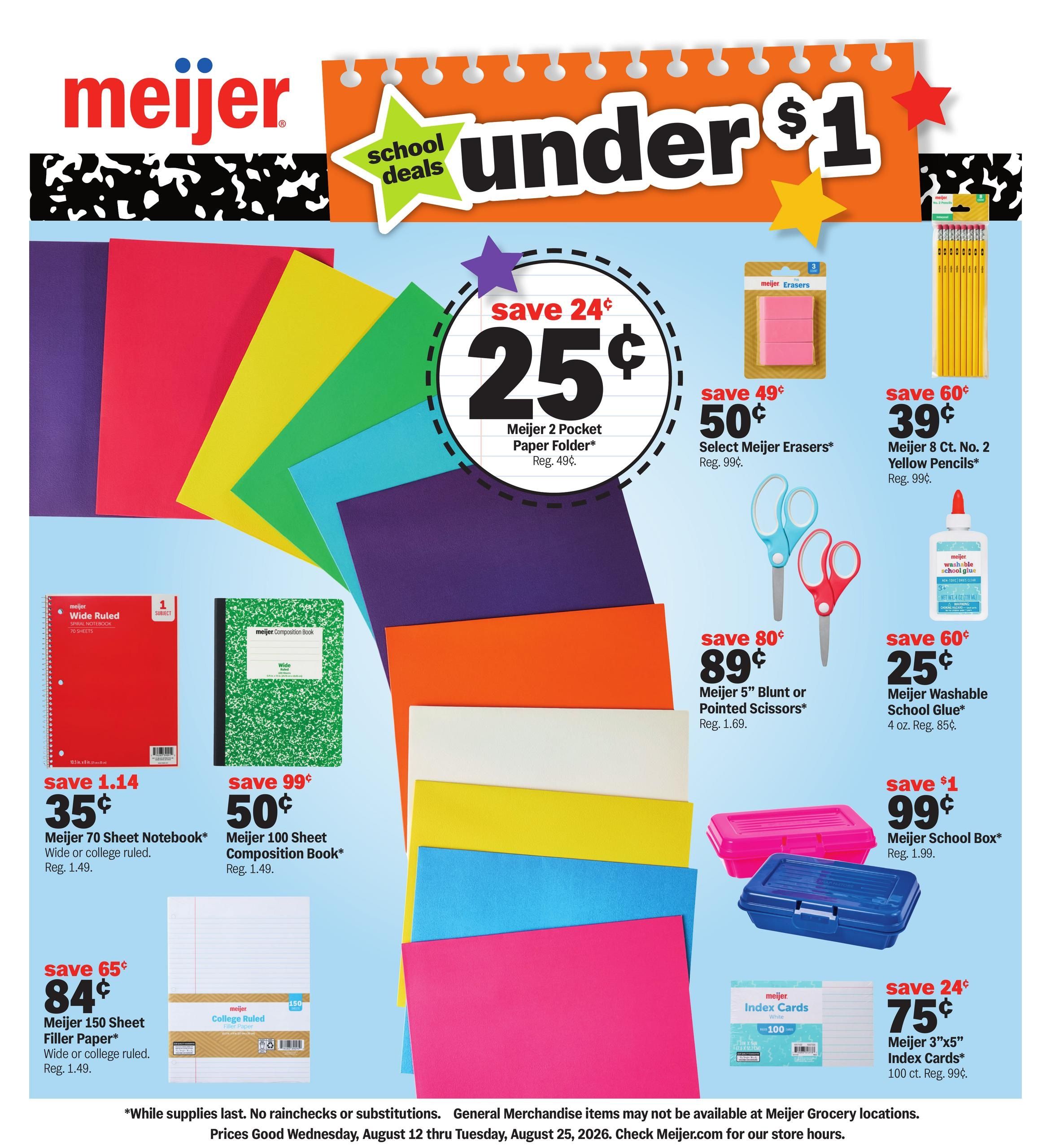 Meijer (Annawan Area, IL) school deals under $1 Weekly Ad August 12 - 25, 2026