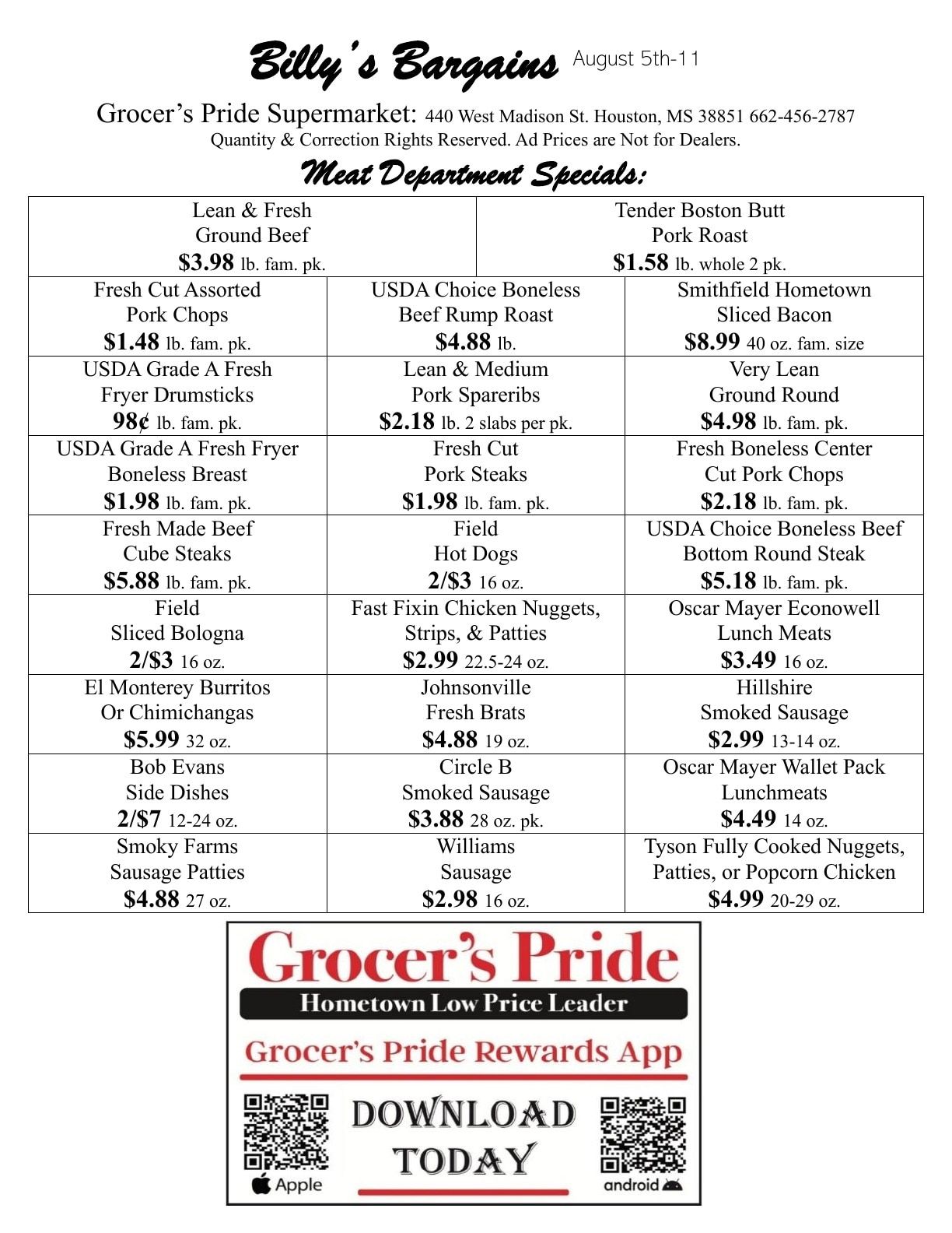 Grocer's Pride Weekly Ad August 5 - 11, 2026