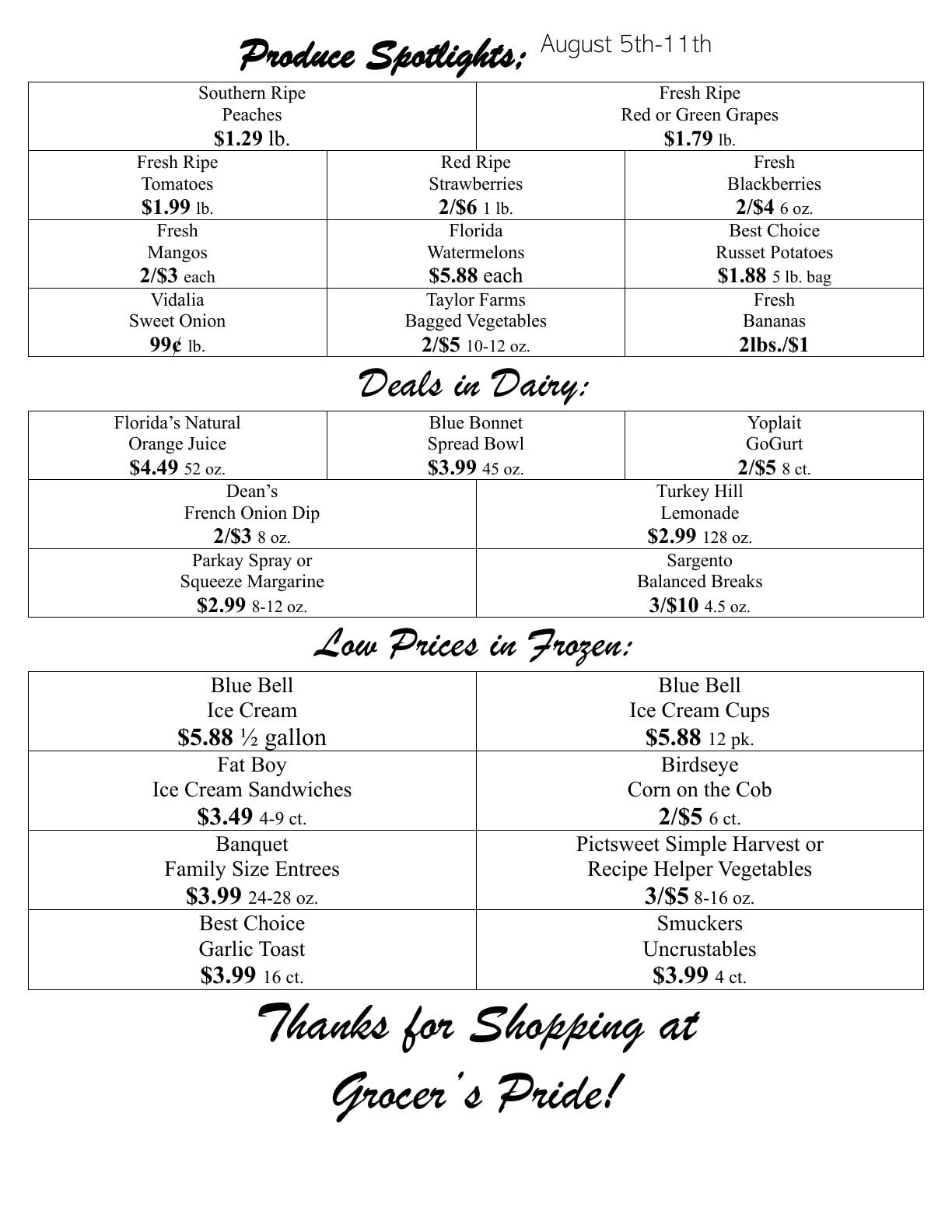 Grocer's Pride Weekly Ad August 5 - 11, 2026