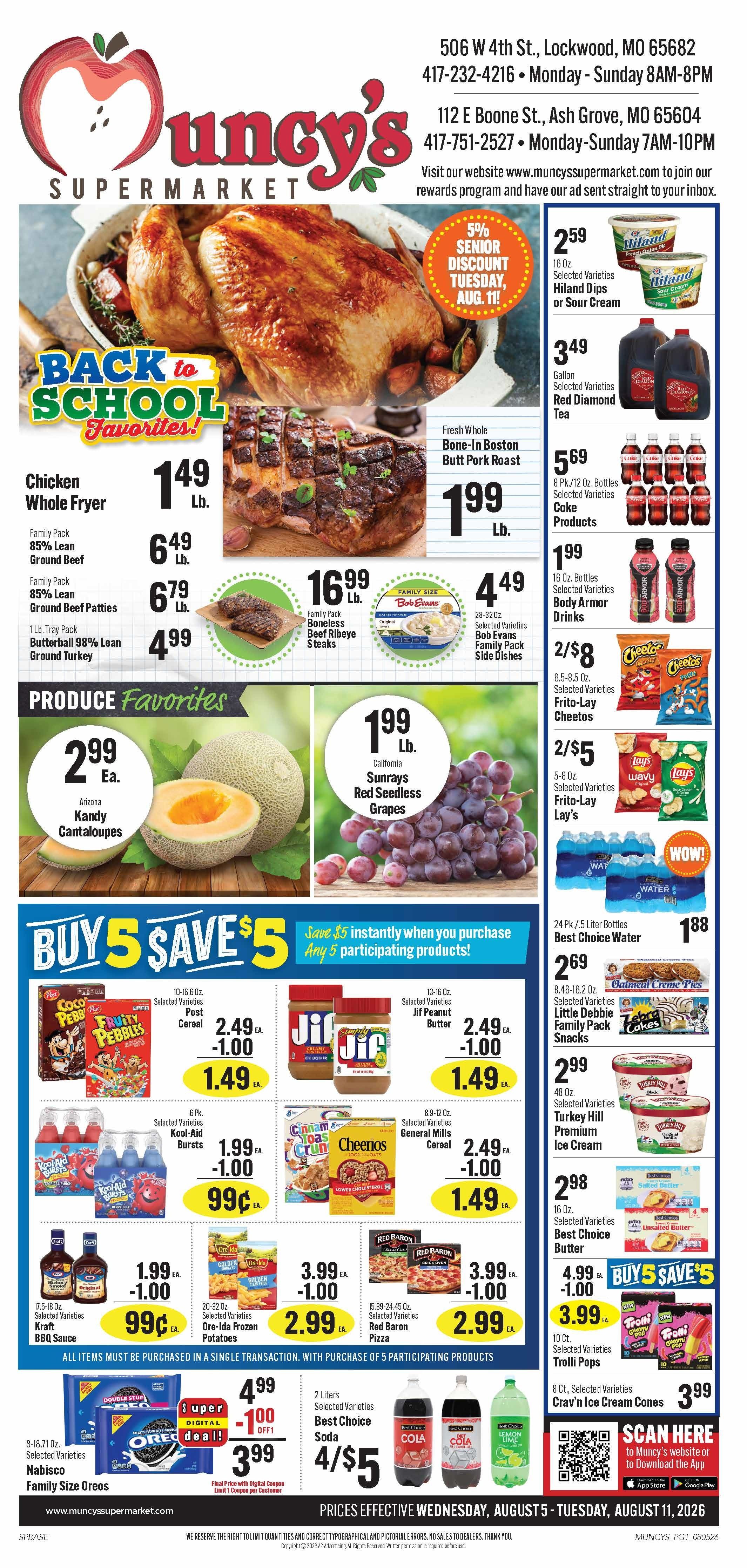 Muncy's Supermarket Back to School Favorites Weekly Ad August 5 - 11, 2026