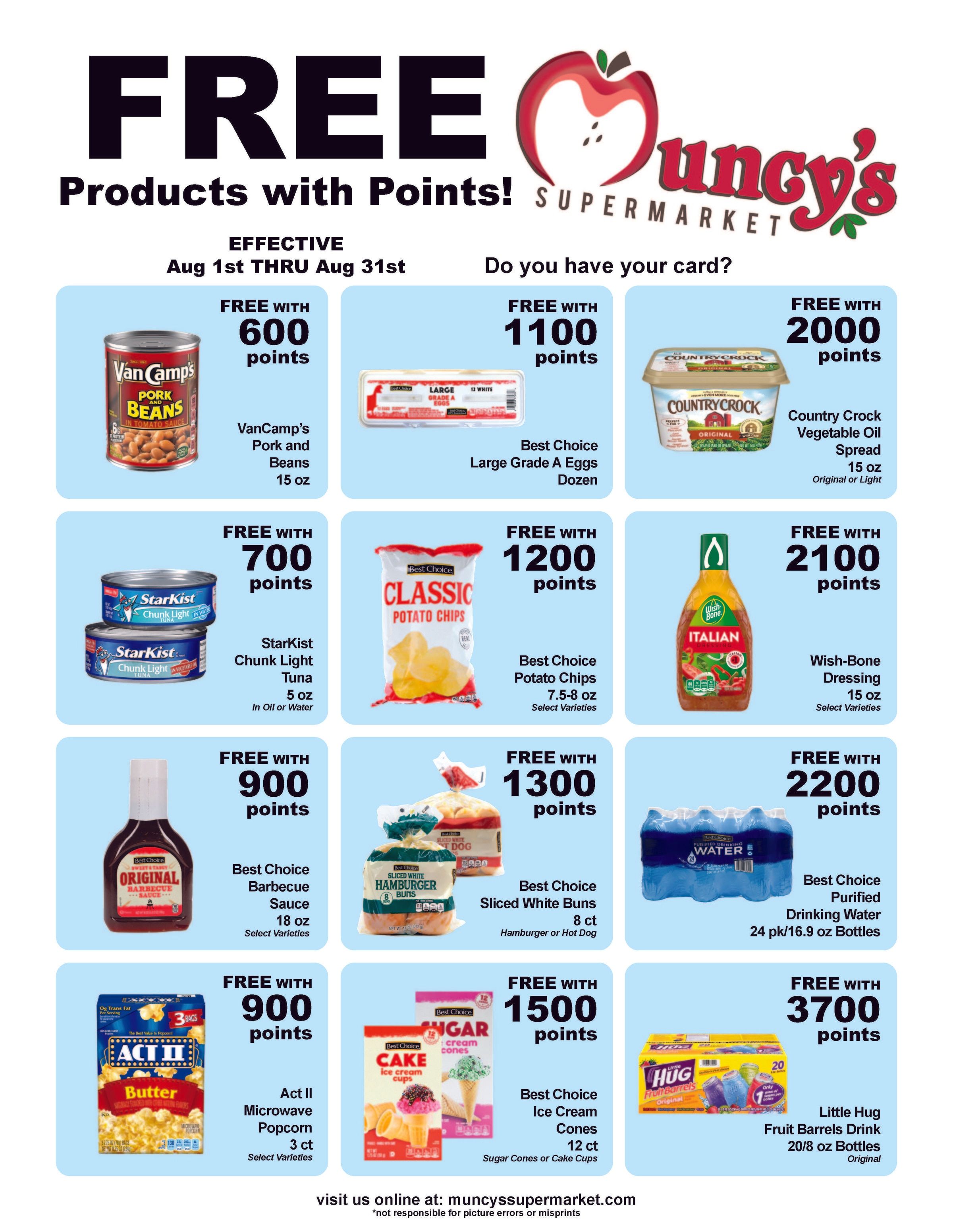 Muncy's Supermarket Rewards Freebie List Weekly Ad August 1 - 31, 2026