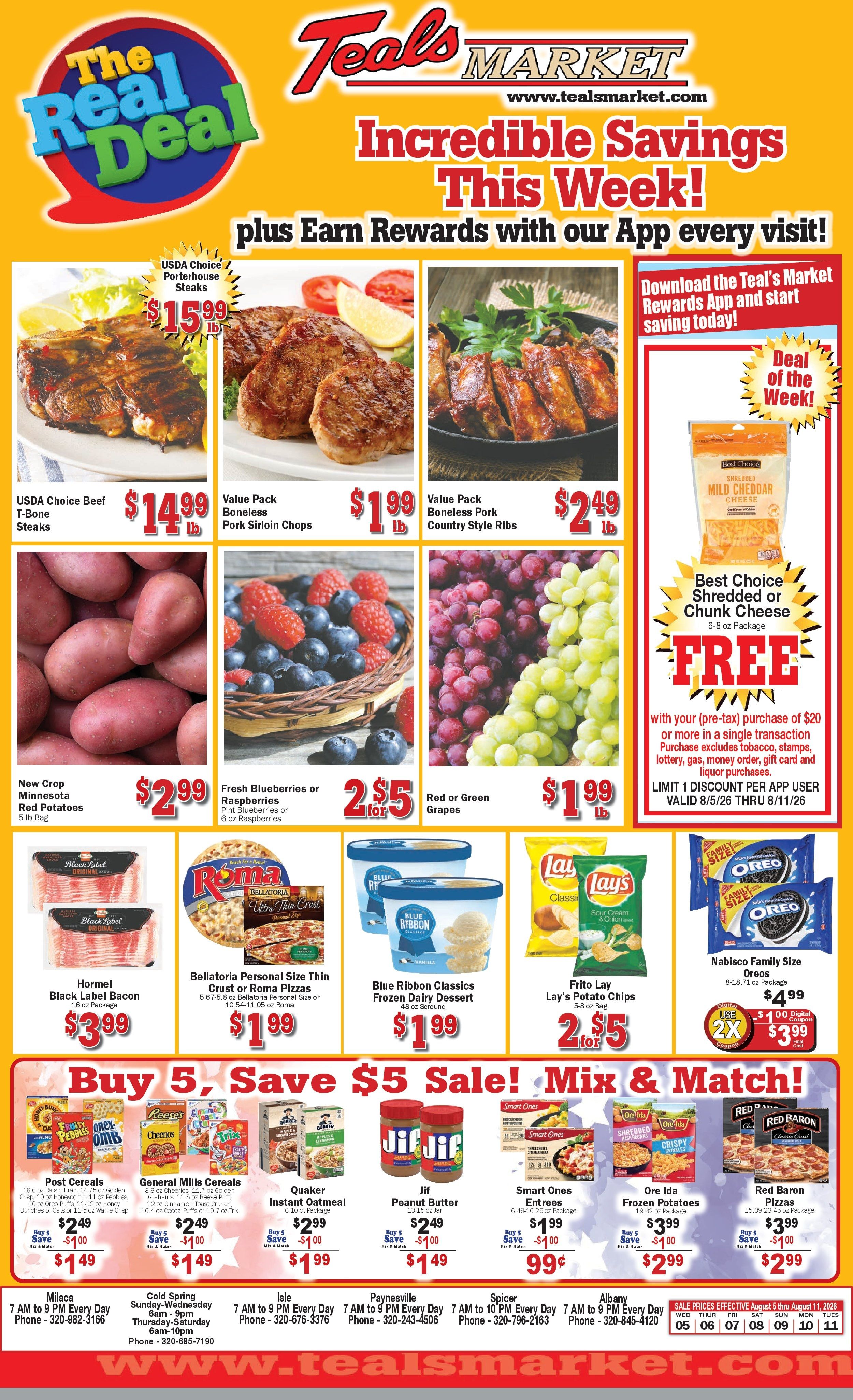 Teal's Market (Isle, Milaca and Paynesville, MN) Weekly Ad August 5 - 11, 2026