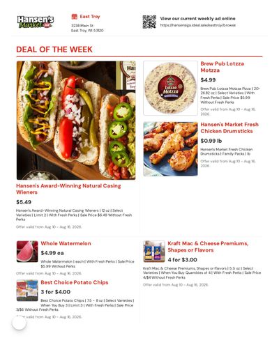 Hansen's IGA (East Troy, WI) Weekly Ad August 10 - 16, 2026