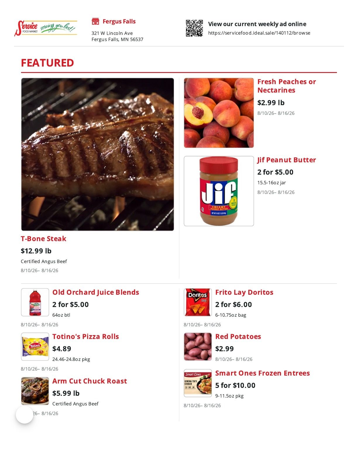 Service Food Market Weekly Ad August 10 - 16, 2026