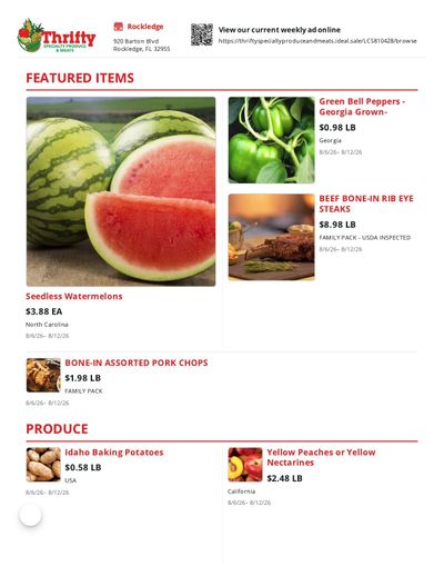 Thrifty Produce (Rockledge, FL) Weekly Ad August 6 - 12, 2026