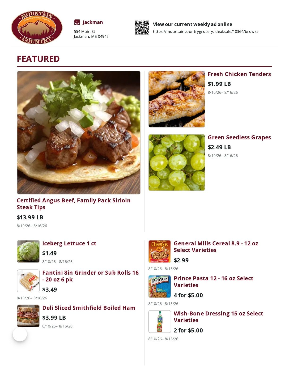 Mountain Country Grocery Weekly Ad August 10 - 16, 2026