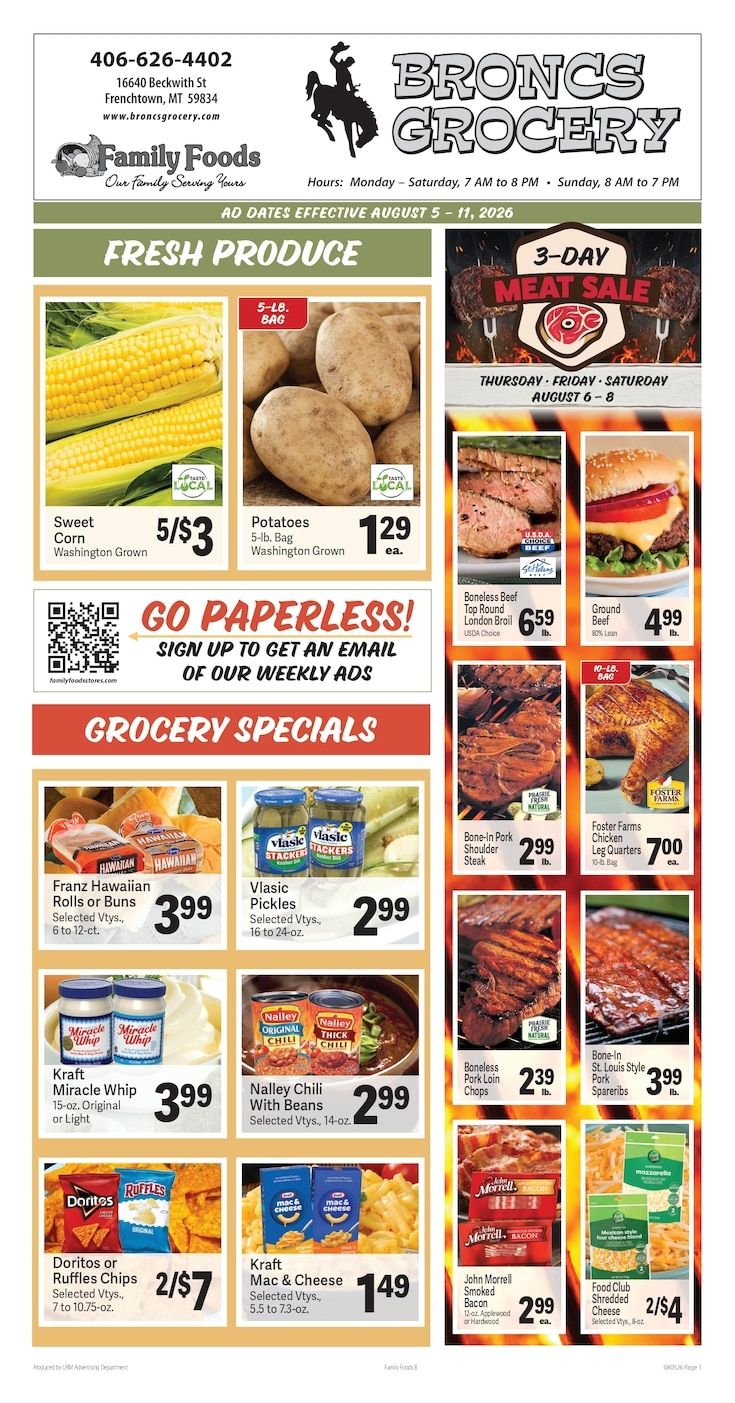Bronc's Grocery Weekly Ad August 5 - 11, 2026