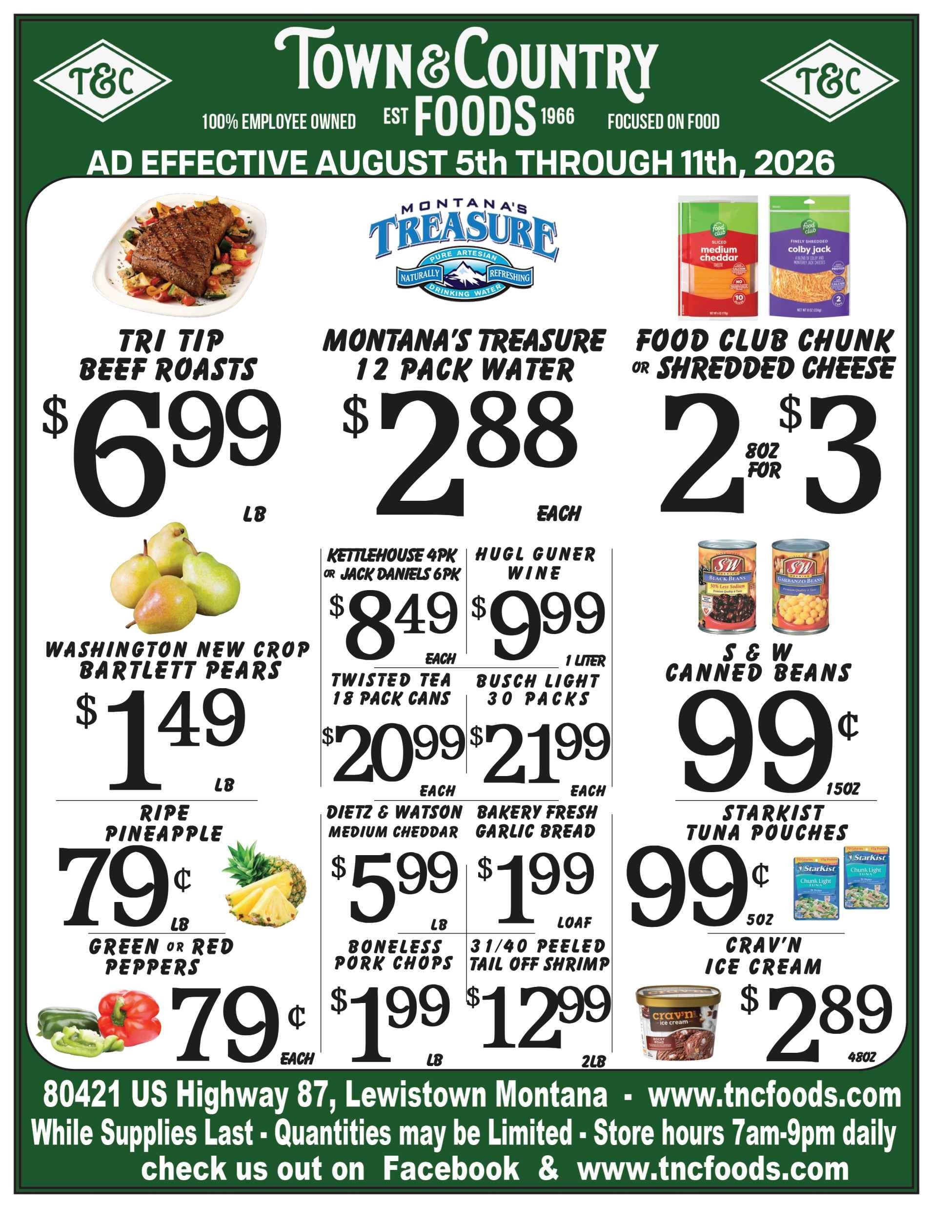 Town & Country Foods (Lewistown, MT) Weekly Ad August 5 - 11, 2026