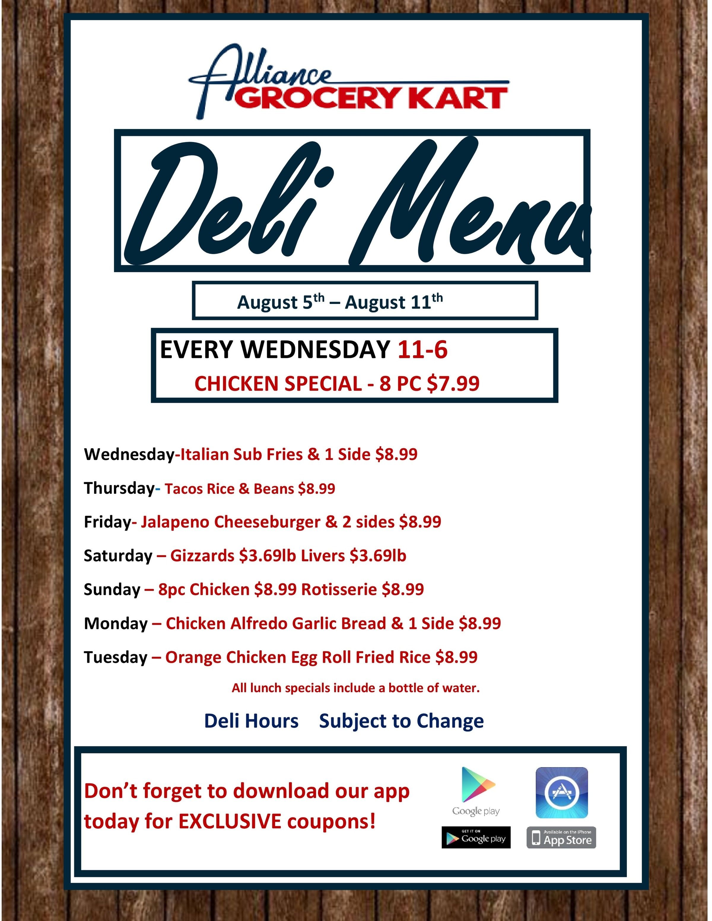 Alliance Grocery Kart Deli Menu Weekly Ad August 5 - 11, 2026
