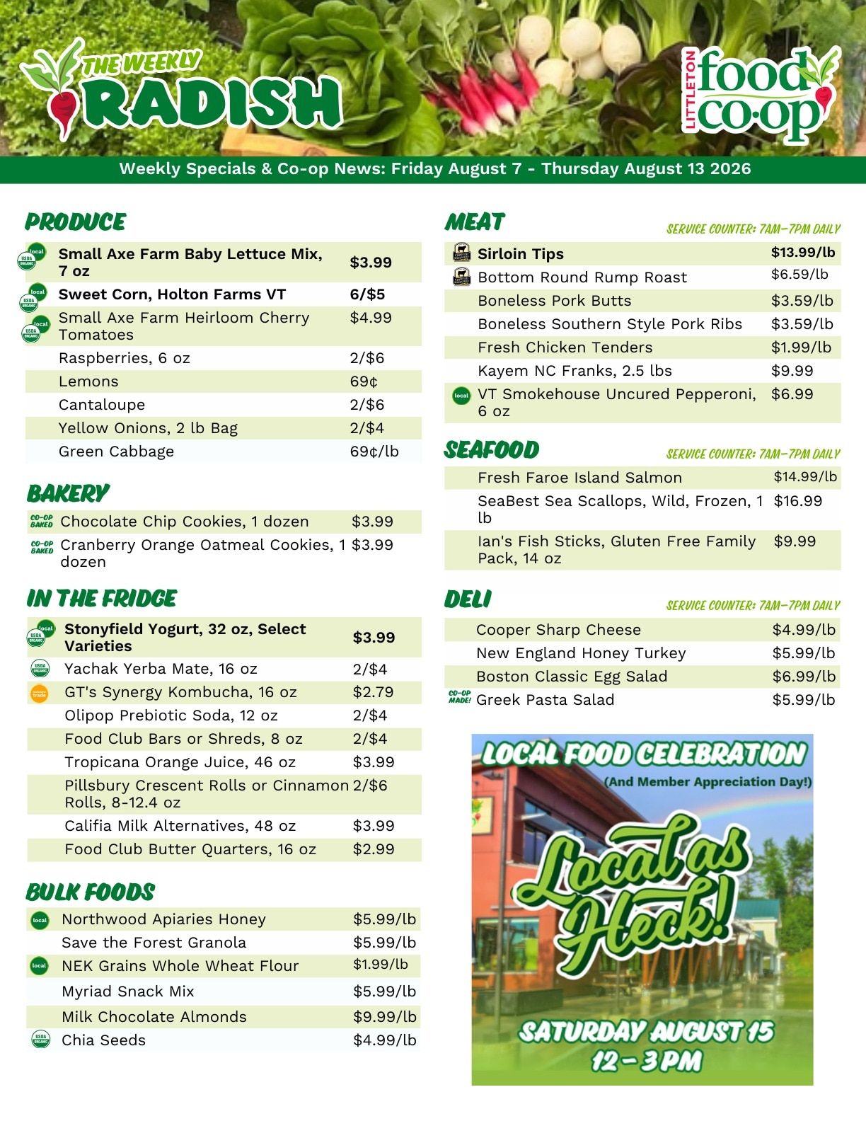 Littleton Food Co-op Weekly Radish Weekly Ad August 7 - 13, 2026