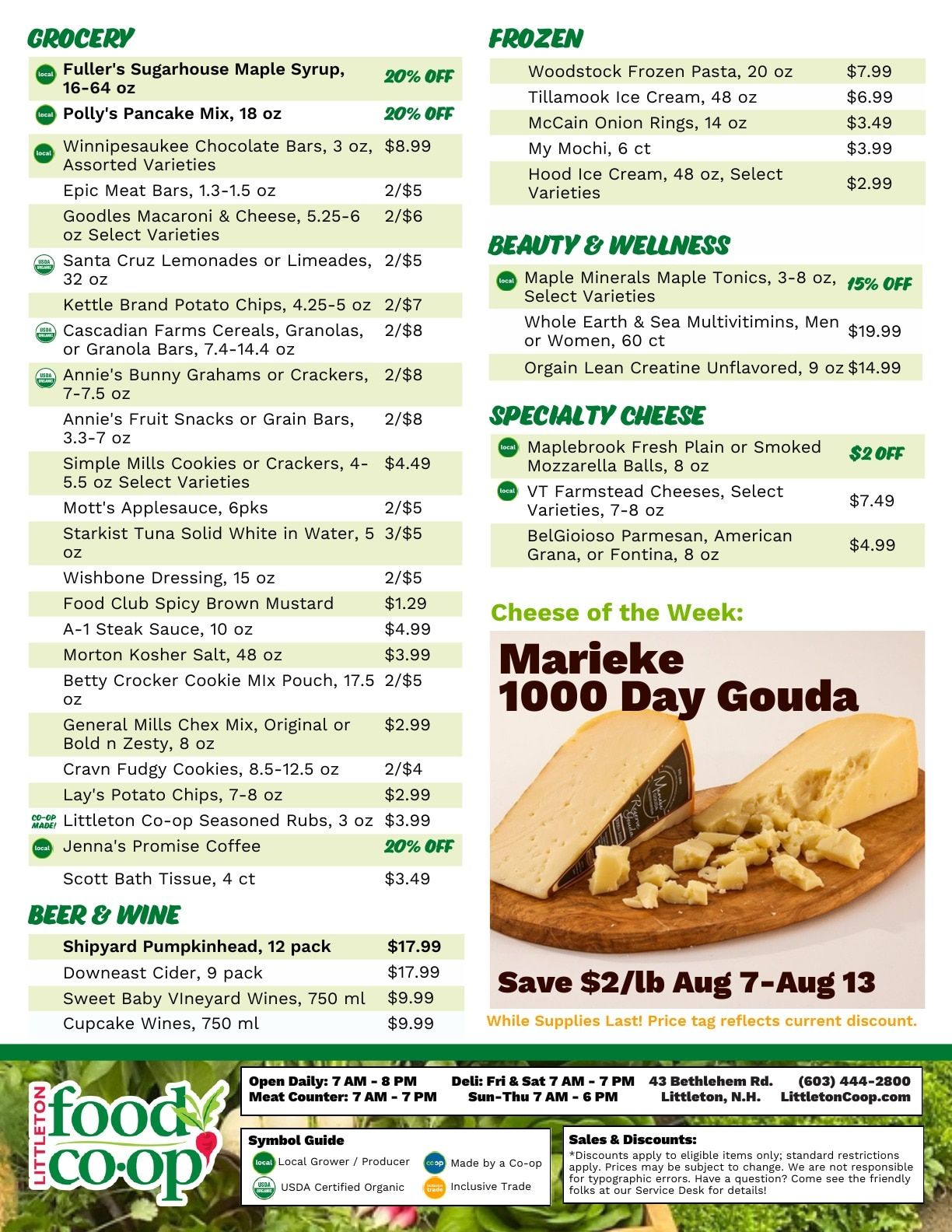 Littleton Food Co-op Weekly Radish Weekly Ad August 7 - 13, 2026