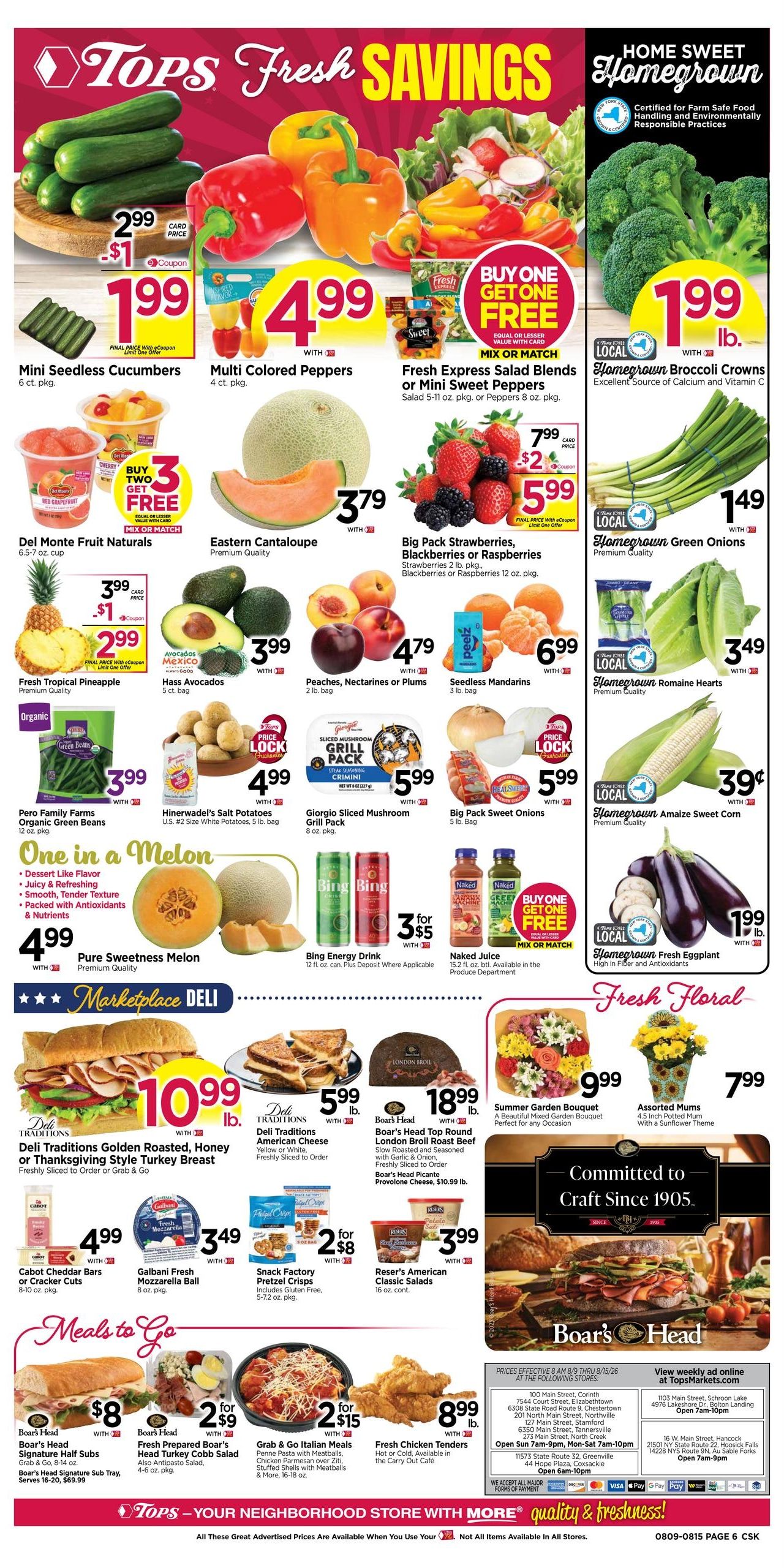 Tops Friendly Markets (NY, PA, VT) Weekly Ad August 9 - 15, 2026