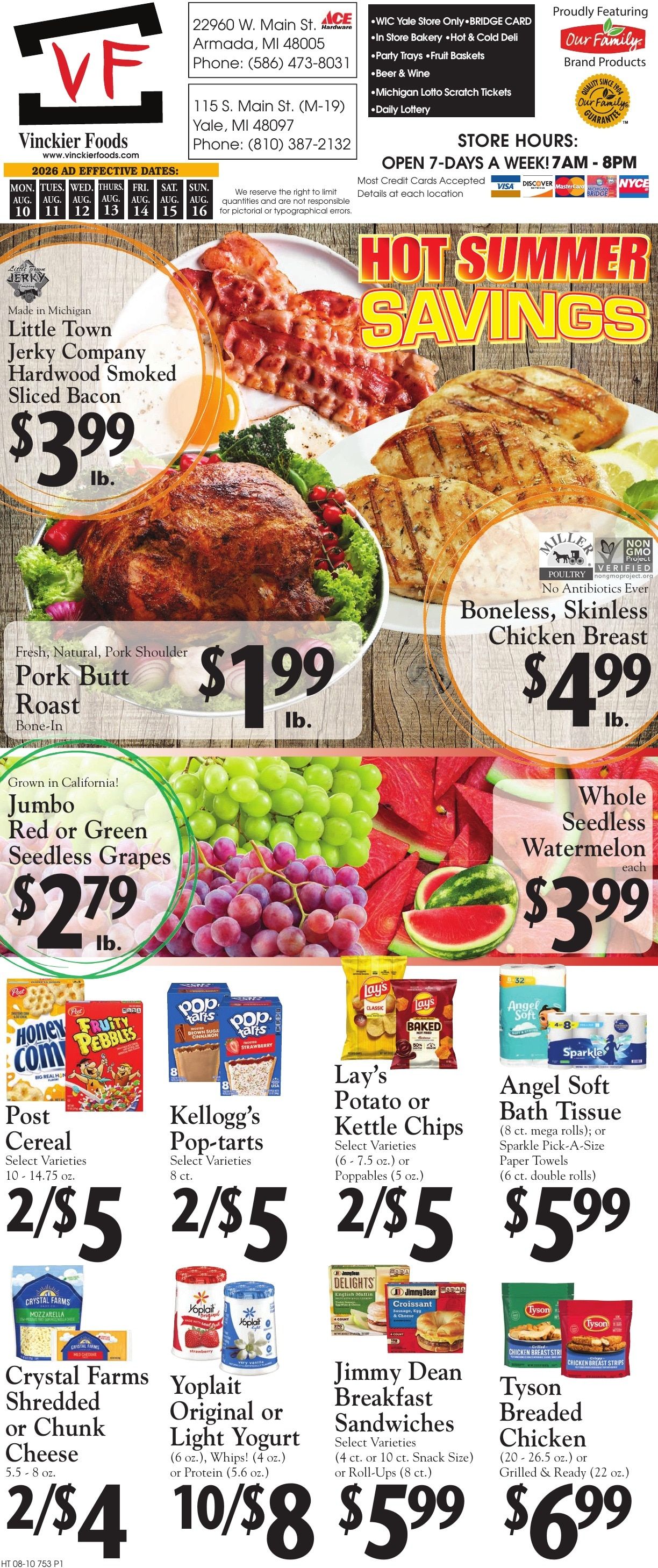 Vinckier Foods (Armada and Yale, MI) Weekly Ad August 10 - 16, 2026