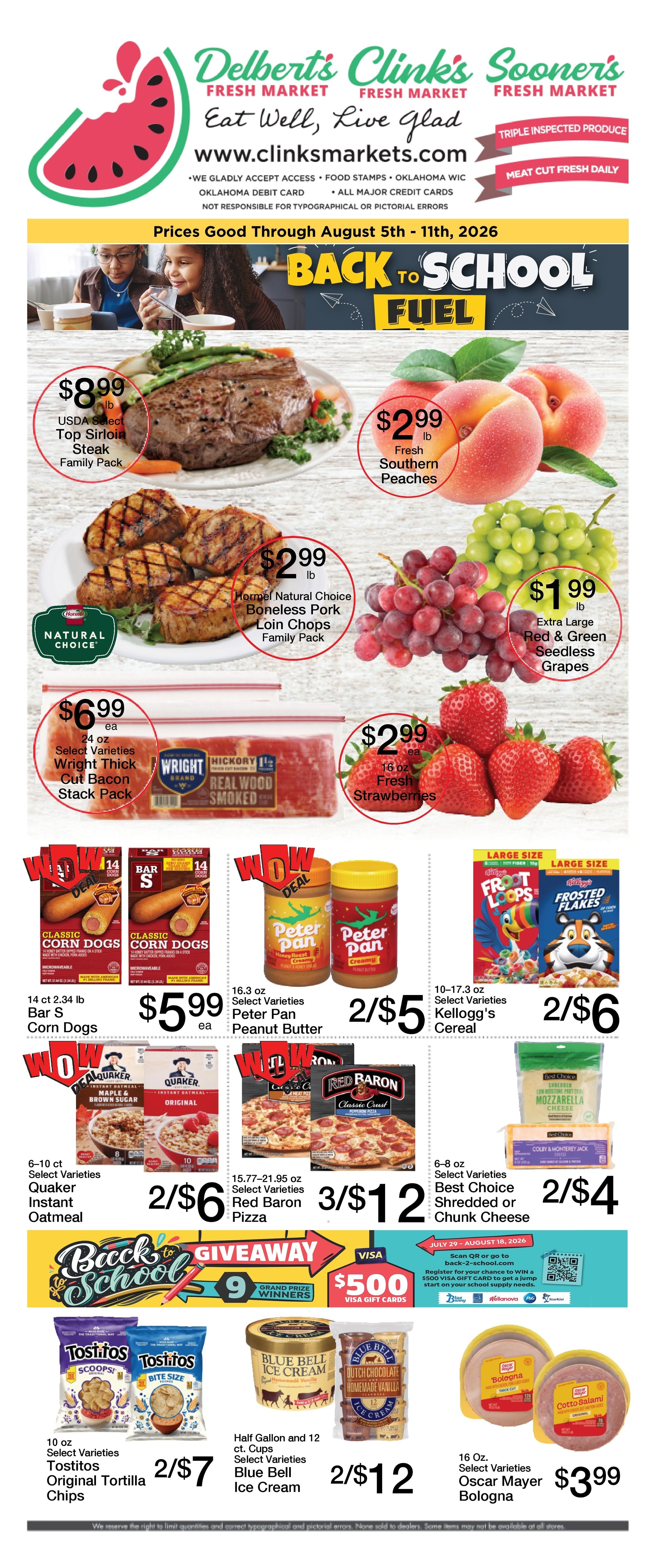 Clink's Supermarket BACK TO SCHOOL FUEL Weekly Ad August 5 - 11, 2026