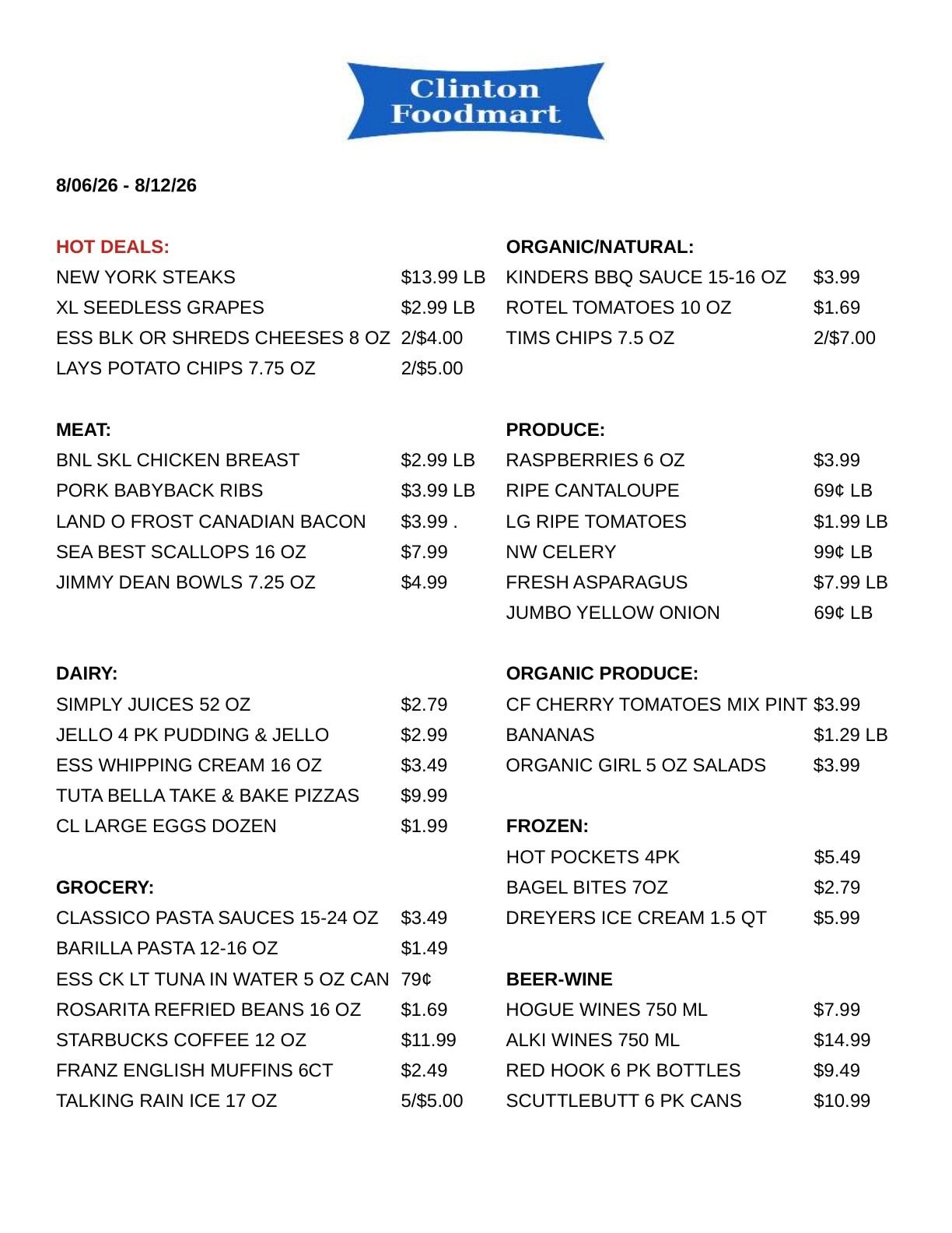 Clinton Foodmart Weekly Ad August 6 - 12, 2026