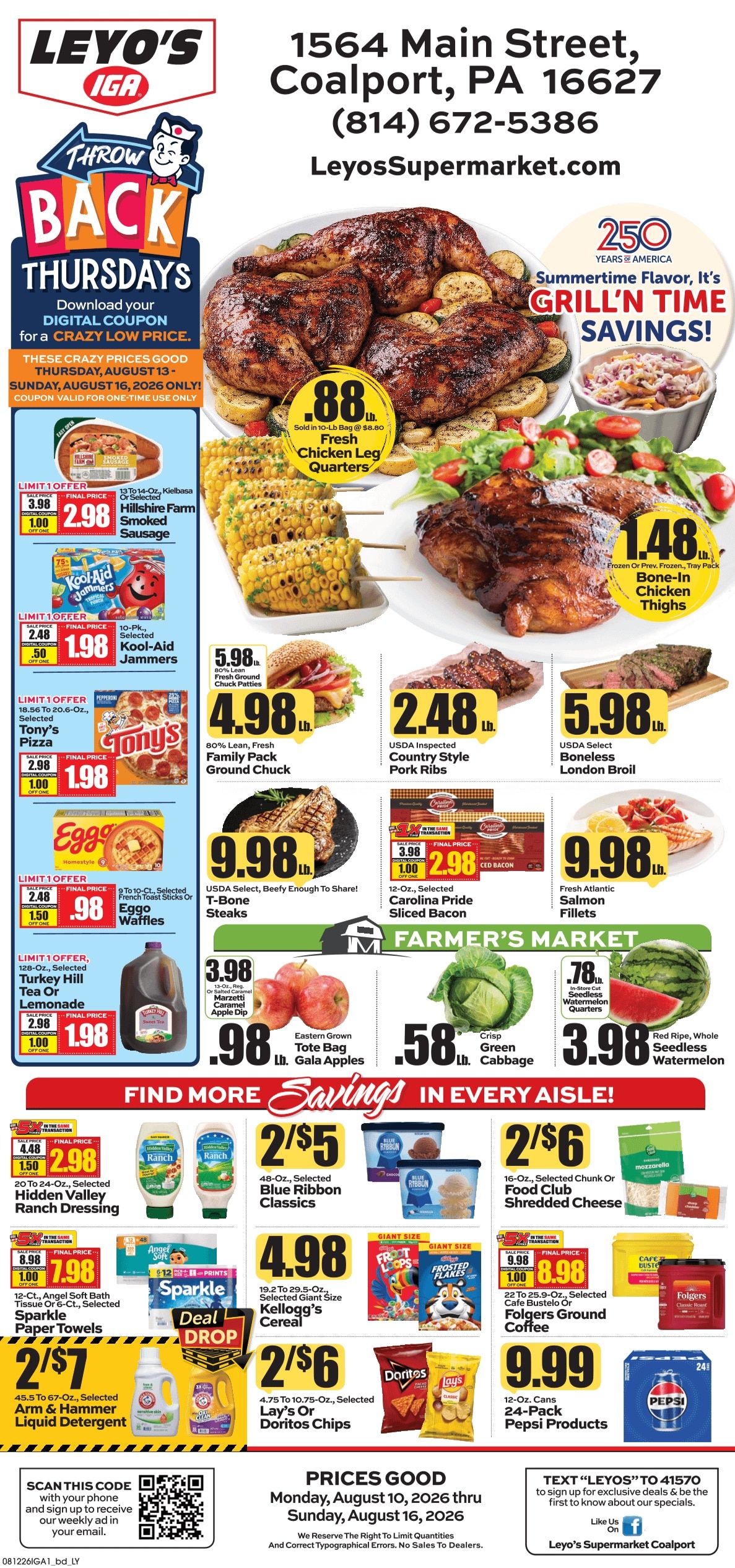Leyo's Supermarket (1564 Main Street, Coalport, PA) Weekly Ad August 10 - 16, 2026