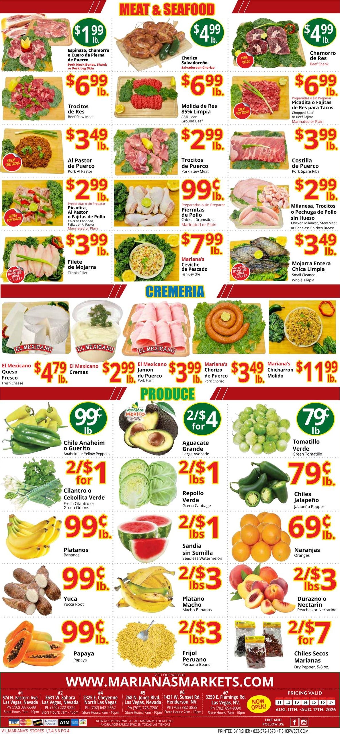 Mariana's Supermarkets (Las Vegas–North Las Vegas Area, NV) Weekly Ad August 11 - 17, 2026