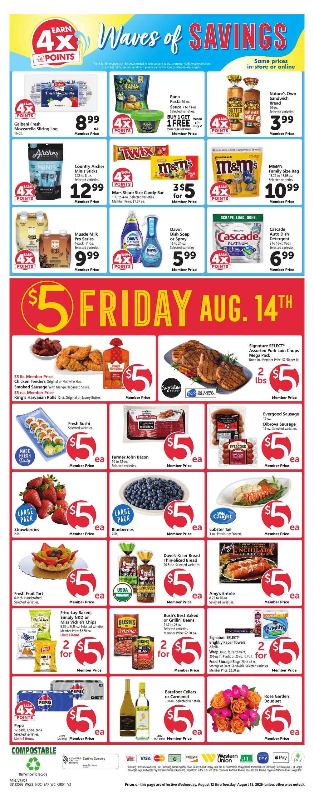 Vons (Fresno–Clovis Area, CA) Weekly Ad August 12 - 18, 2026