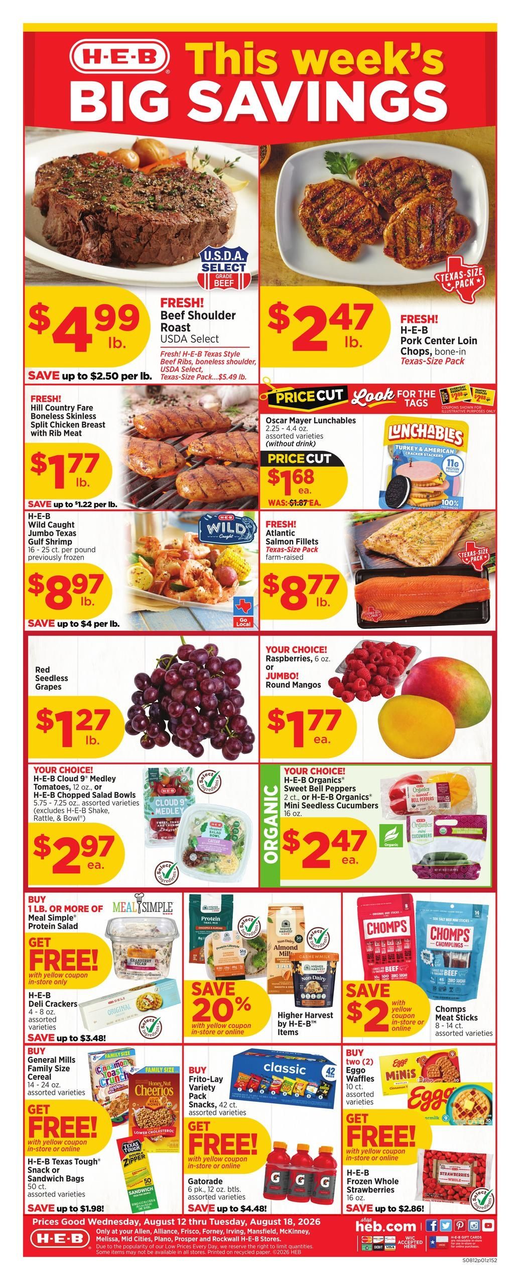 H-E-B (Dallas–Carrollton Area, TX) Weekly Ad August 12 - 18, 2026