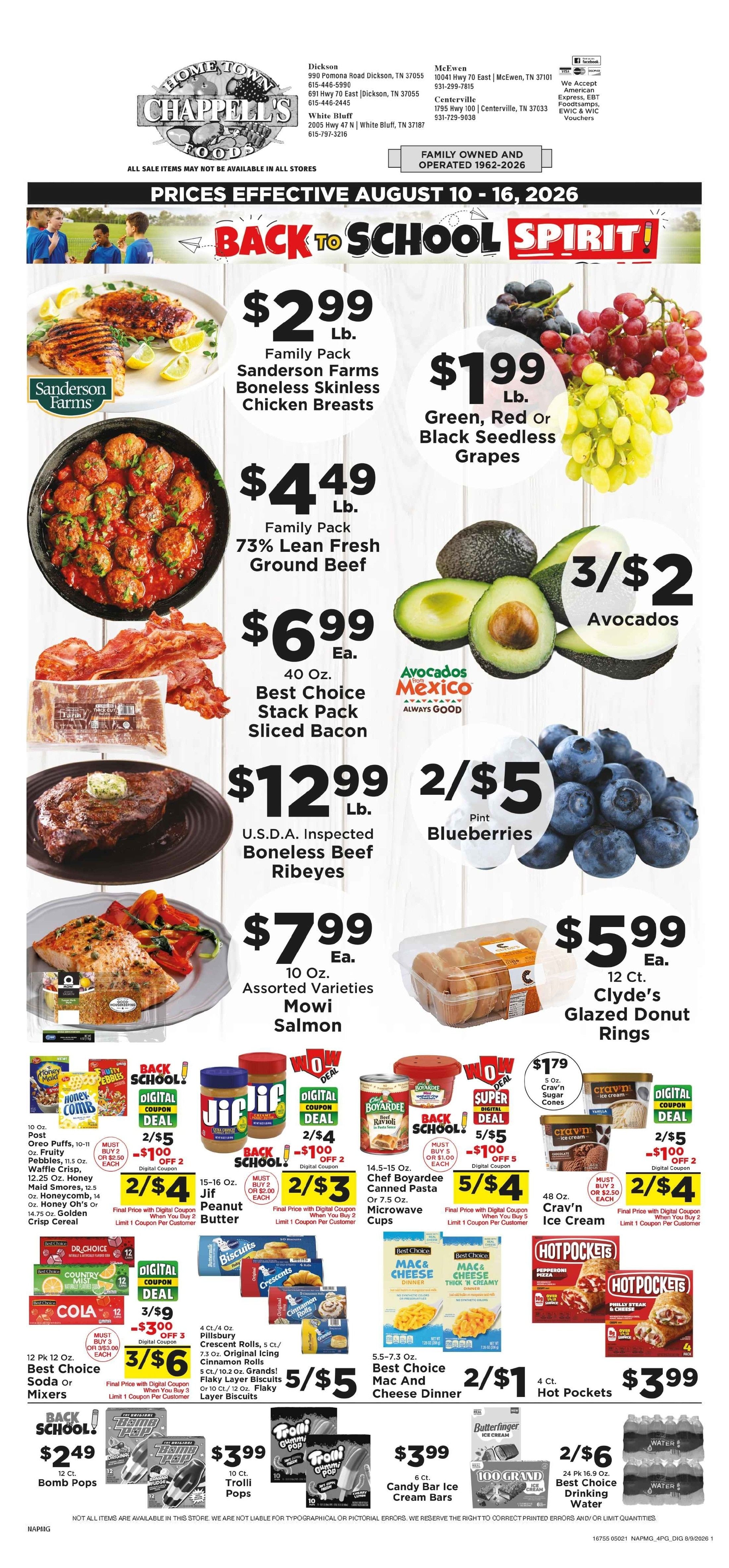 Chappell's Hometown Foods Weekly Ad August 10 - 16, 2026