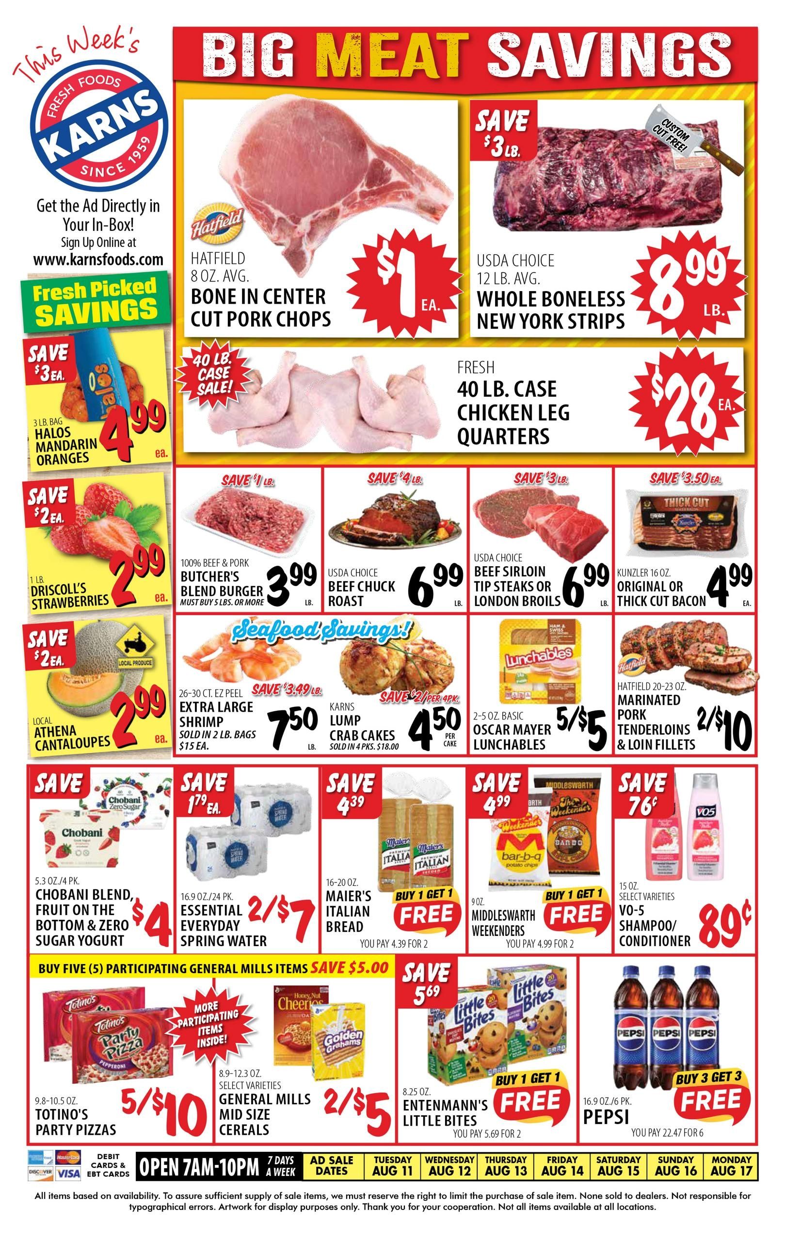 Karns Quality Foods (Harrisburg Area, PA) Weekly Ad August 11 - 17, 2026