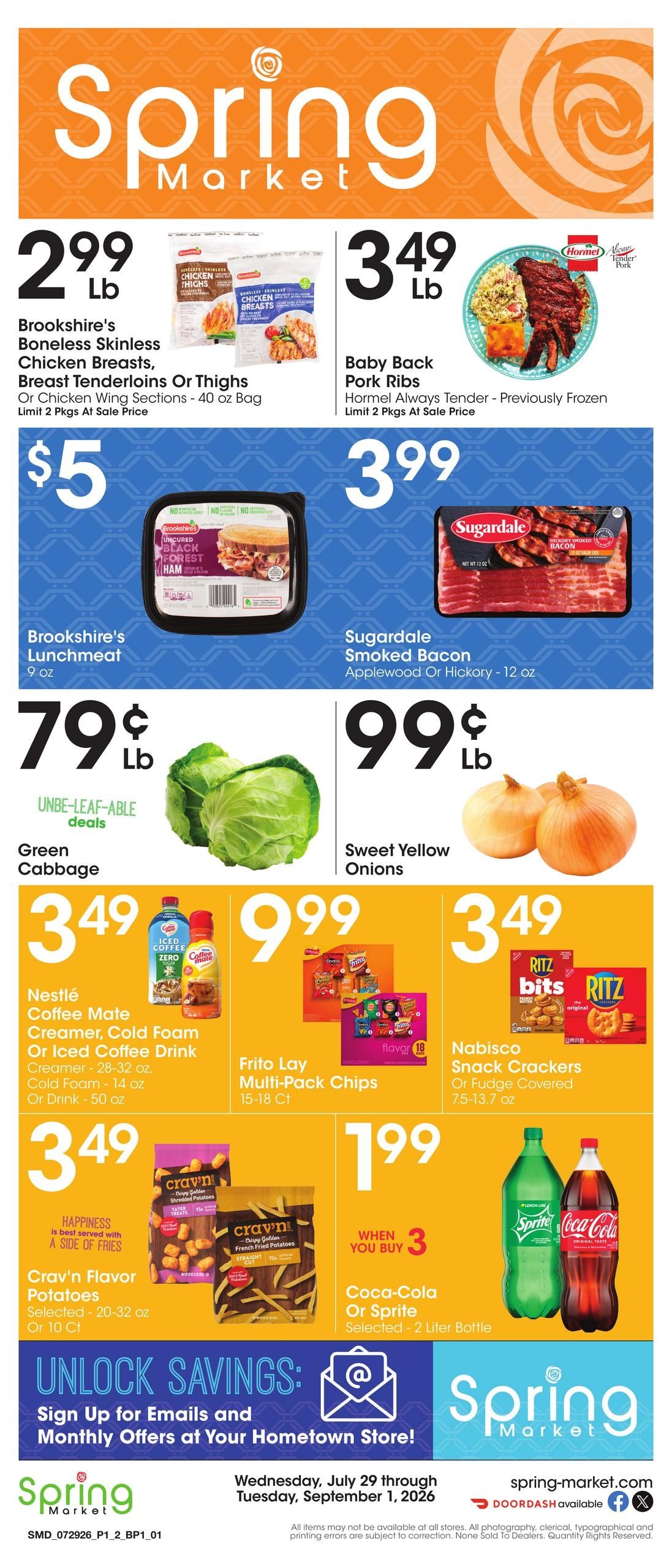 Spring Market (Ville Platte–Mamou Area, LA) Weekly Ad July 30 - September 1, 2026
