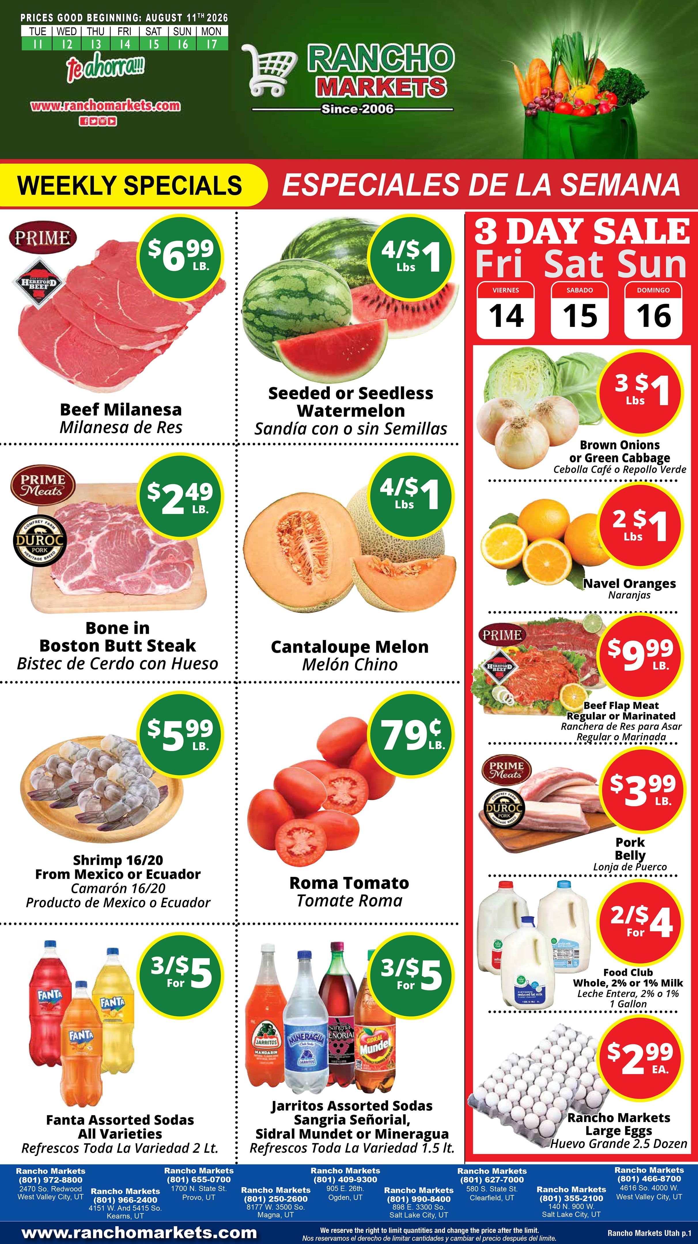 Rancho Markets Weekly Ad August 11 - 17, 2026