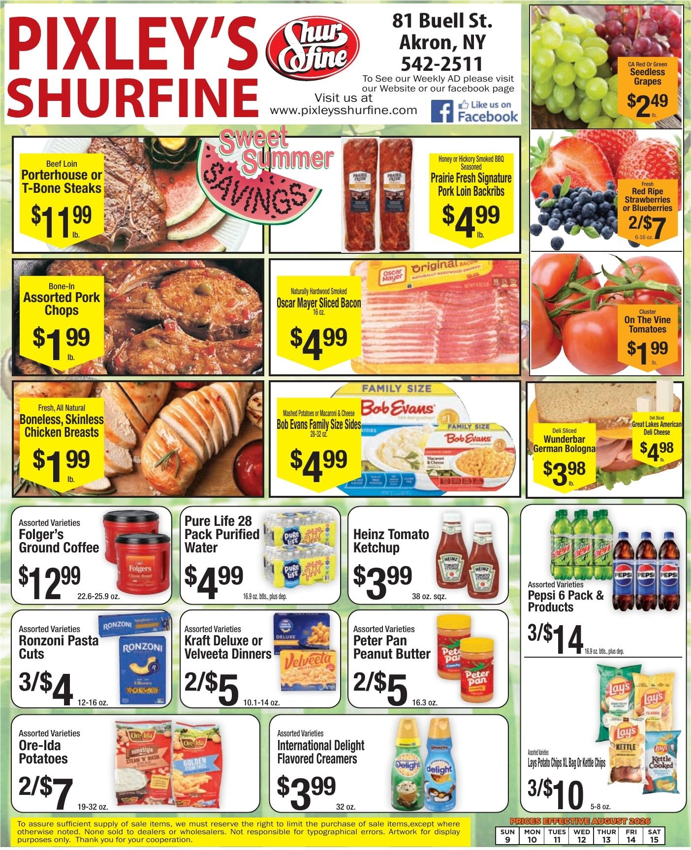 Pixley's Shurfine Food Mart Weekly Ad August 9 - 15, 2026