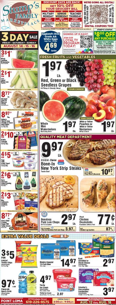 Stump’s Family Marketplace (San Diego Area, CA) Weekly Ad August 12 - 18, 2026