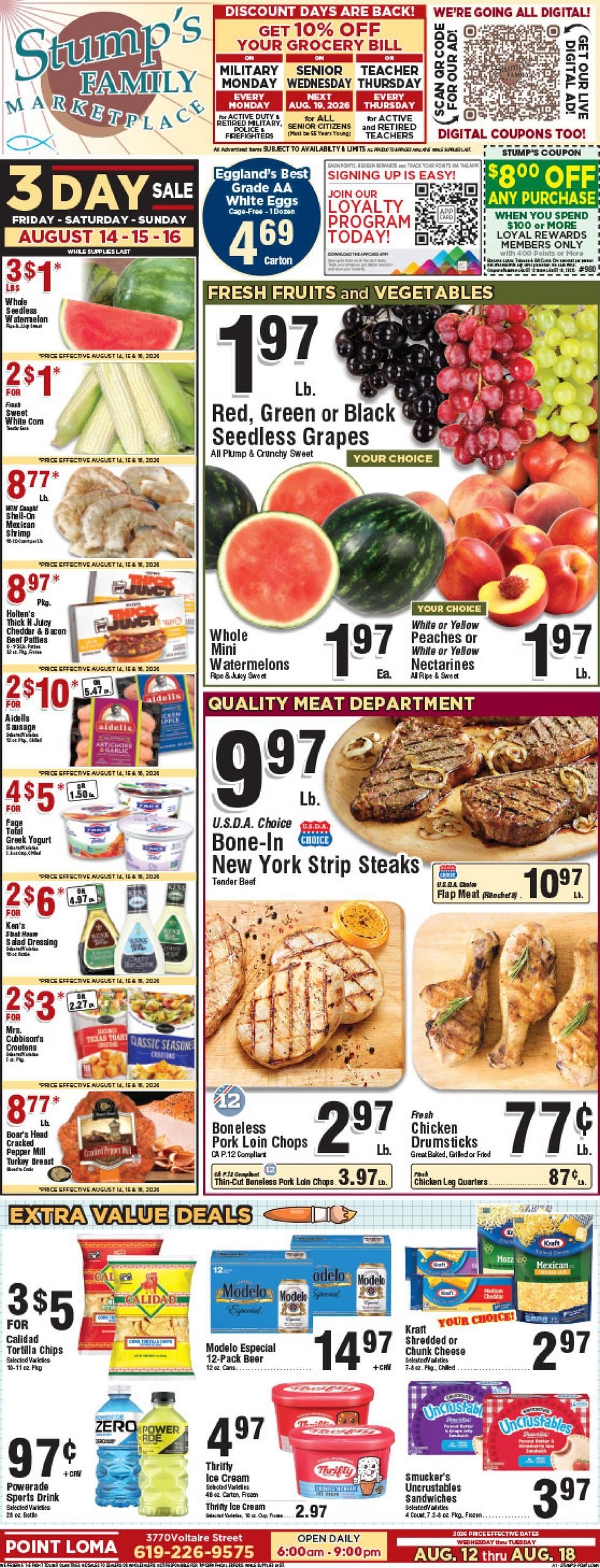 Stump’s Family Marketplace (San Diego Area, CA) Weekly Ad August 12 - 18, 2026
