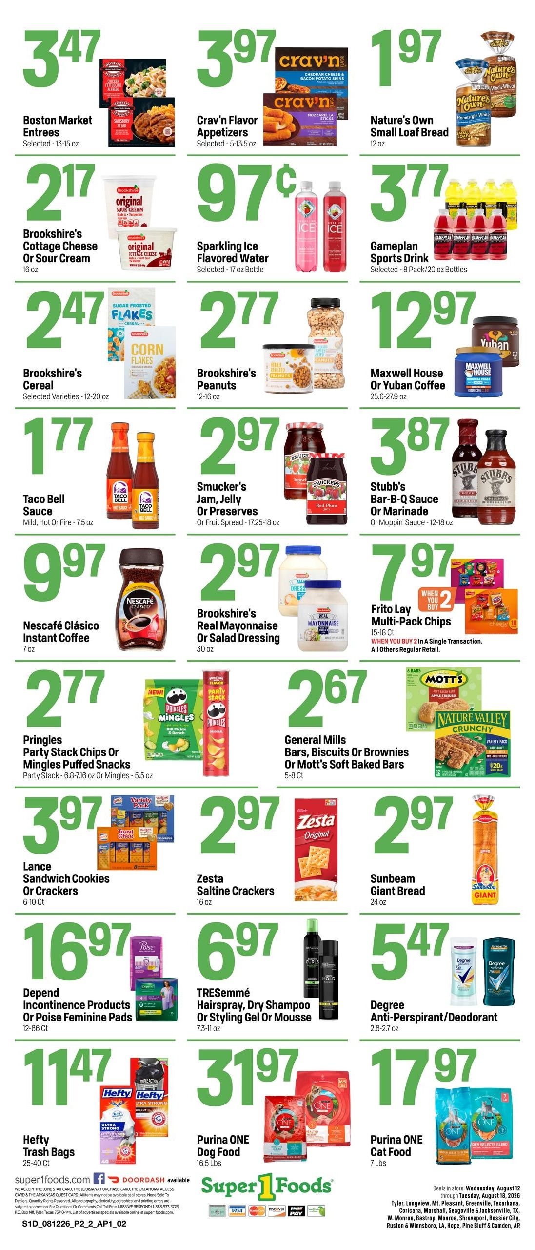 Super 1 Foods & Discount Pharmacy (Camden Area, AR) Hot Sheet Weekly Weekly Ad August 12 - 18, 2026