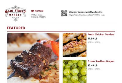 Main Street Market (44 Main Street, Richford, VT) Weekly Ad August 10 - 16, 2026