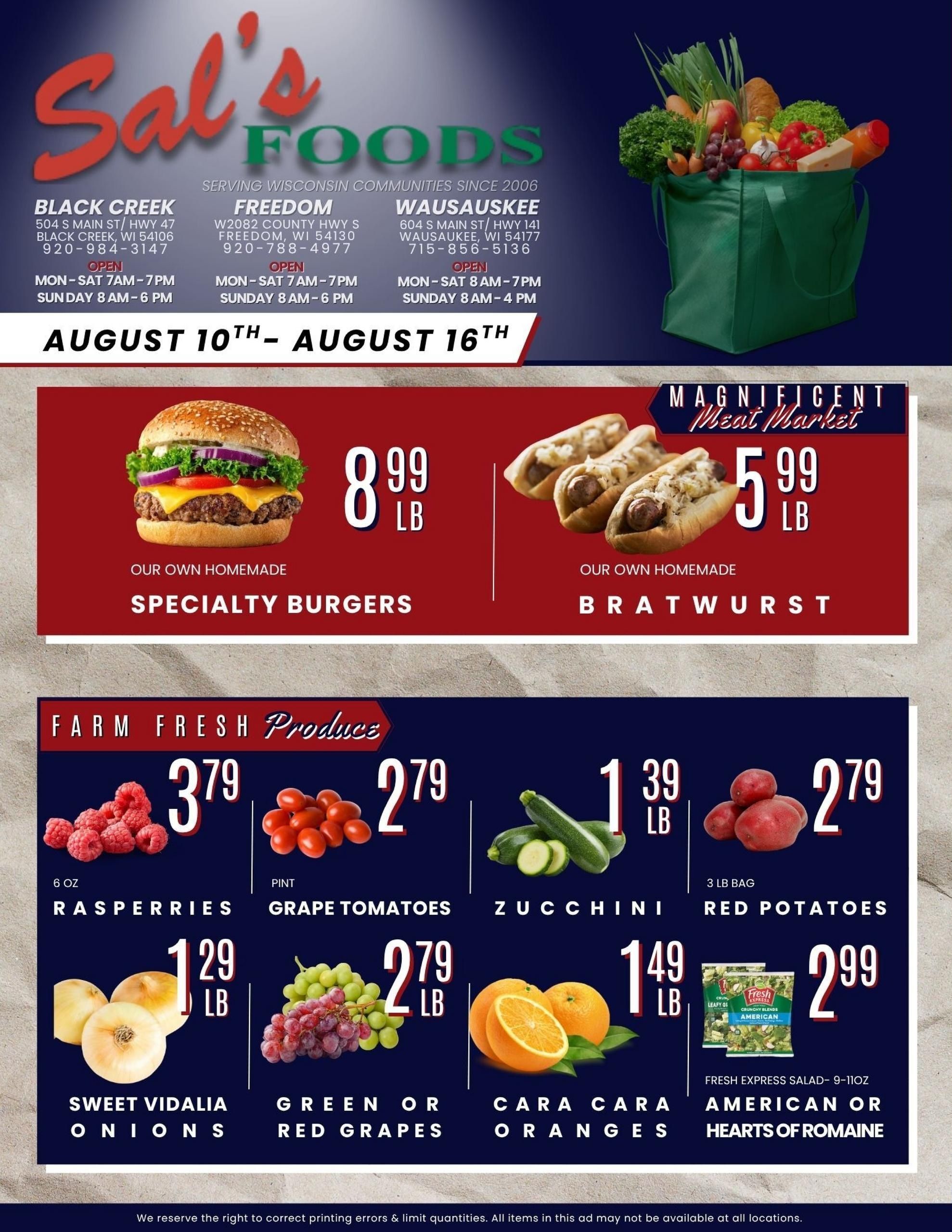 Sal's Food Center Weekly Ad August 10 - 16, 2026