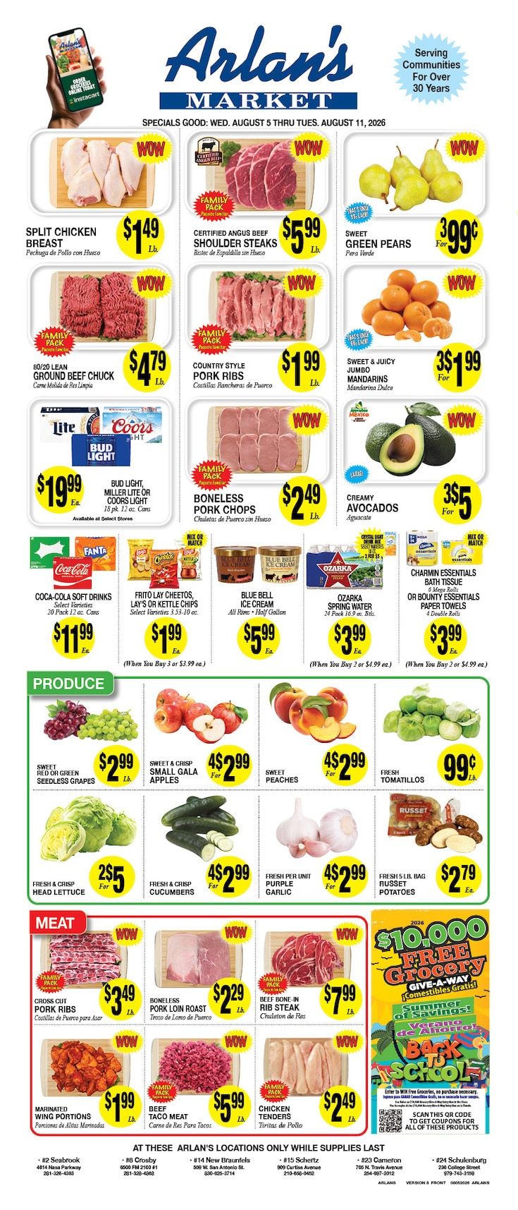 Arlan's Market (Cameron and other locations, TX) Weekly Ad August 5 - 11, 2026