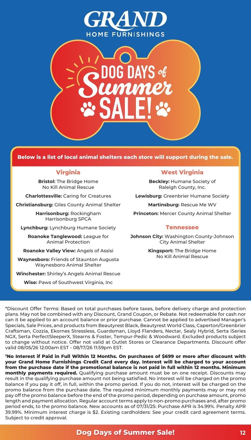 Grand Home Furnishings Dog Days of Summer Sale Weekly Ad August 5 - 17, 2026